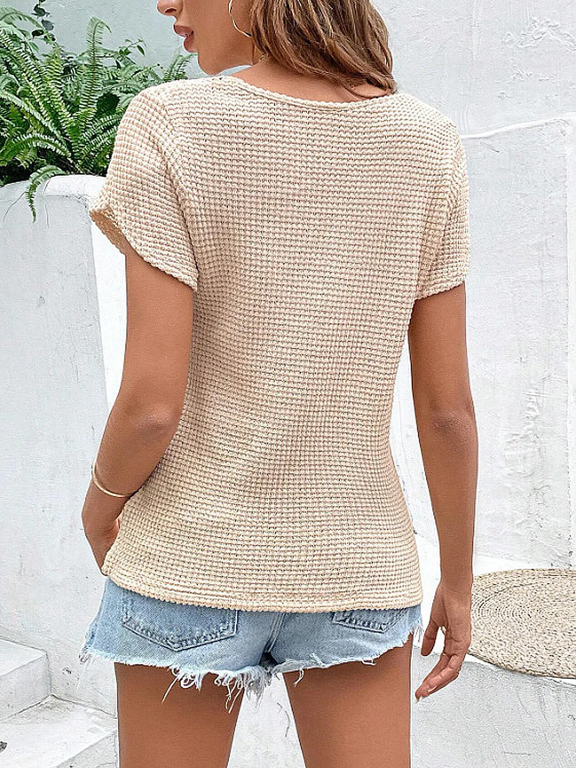 Explore More  Collection - Lace Detail V-Neck Short Sleeve T-Shirt