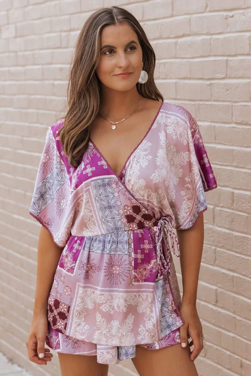 Free People Purple Multi Oasis Pattern Romper - FINAL SALE