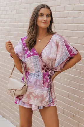 Free People Purple Multi Oasis Pattern Romper - FINAL SALE