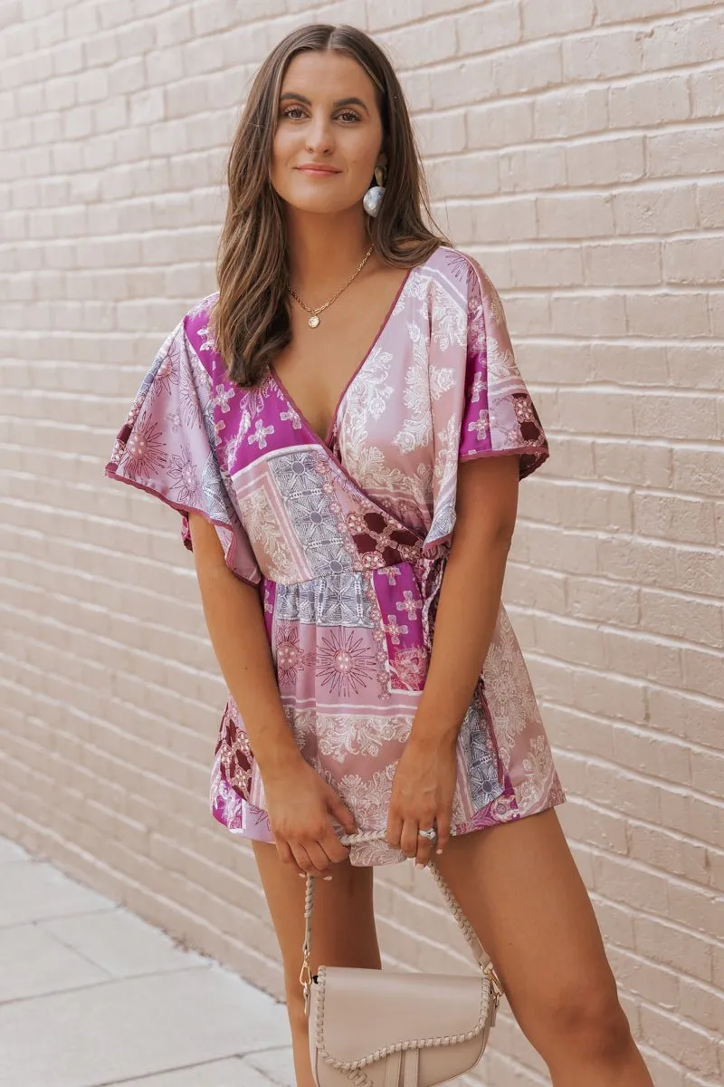 Free People Purple Multi Oasis Pattern Romper - FINAL SALE