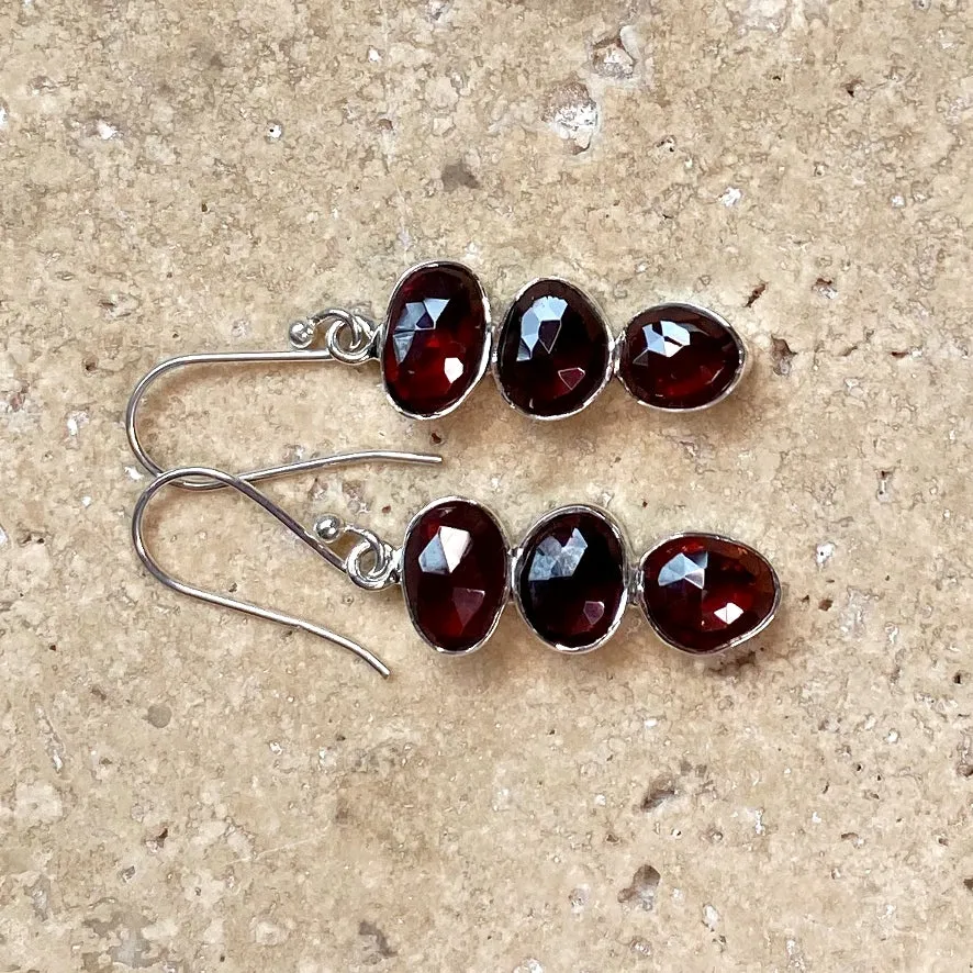 Garnet Triple Gem Earrings - Amrita