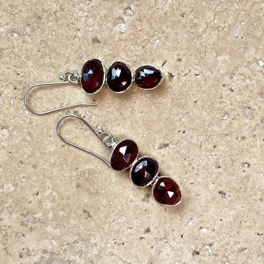 Garnet Triple Gem Earrings - Amrita