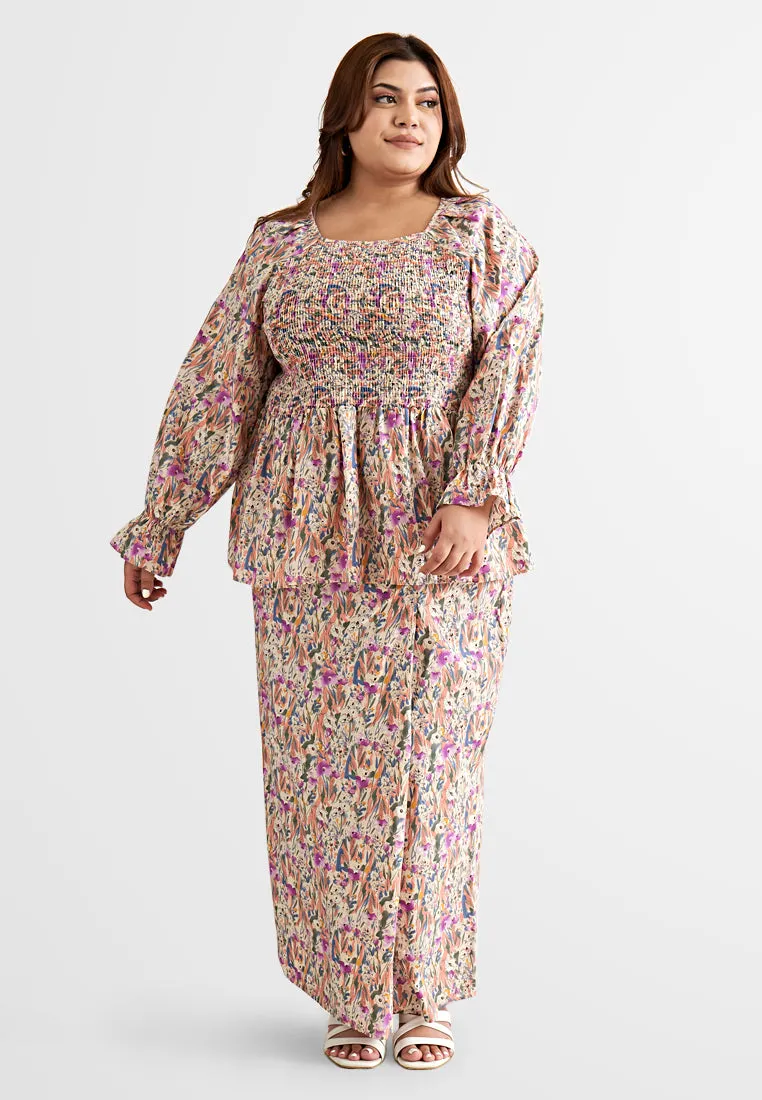 Gia Cotton Urban Smocked Peplum Kurung Set