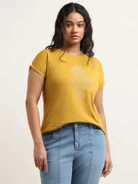 Gia Mustard Floral Printed Cotton T-Shirt