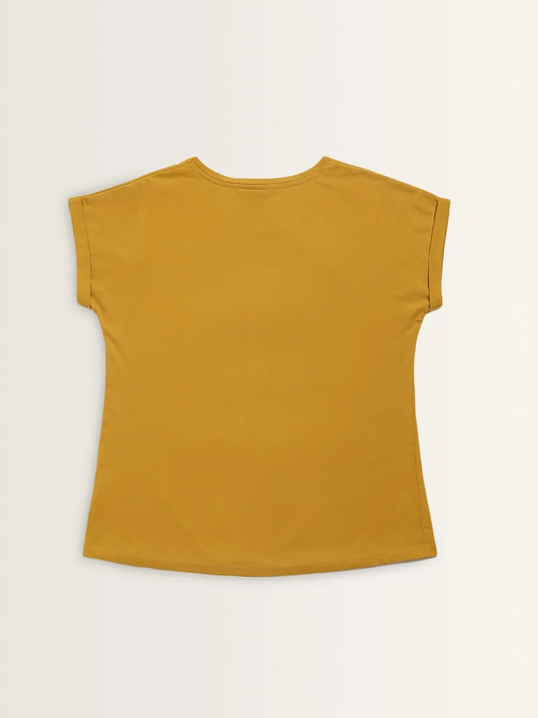 Gia Mustard Floral Printed Cotton T-Shirt