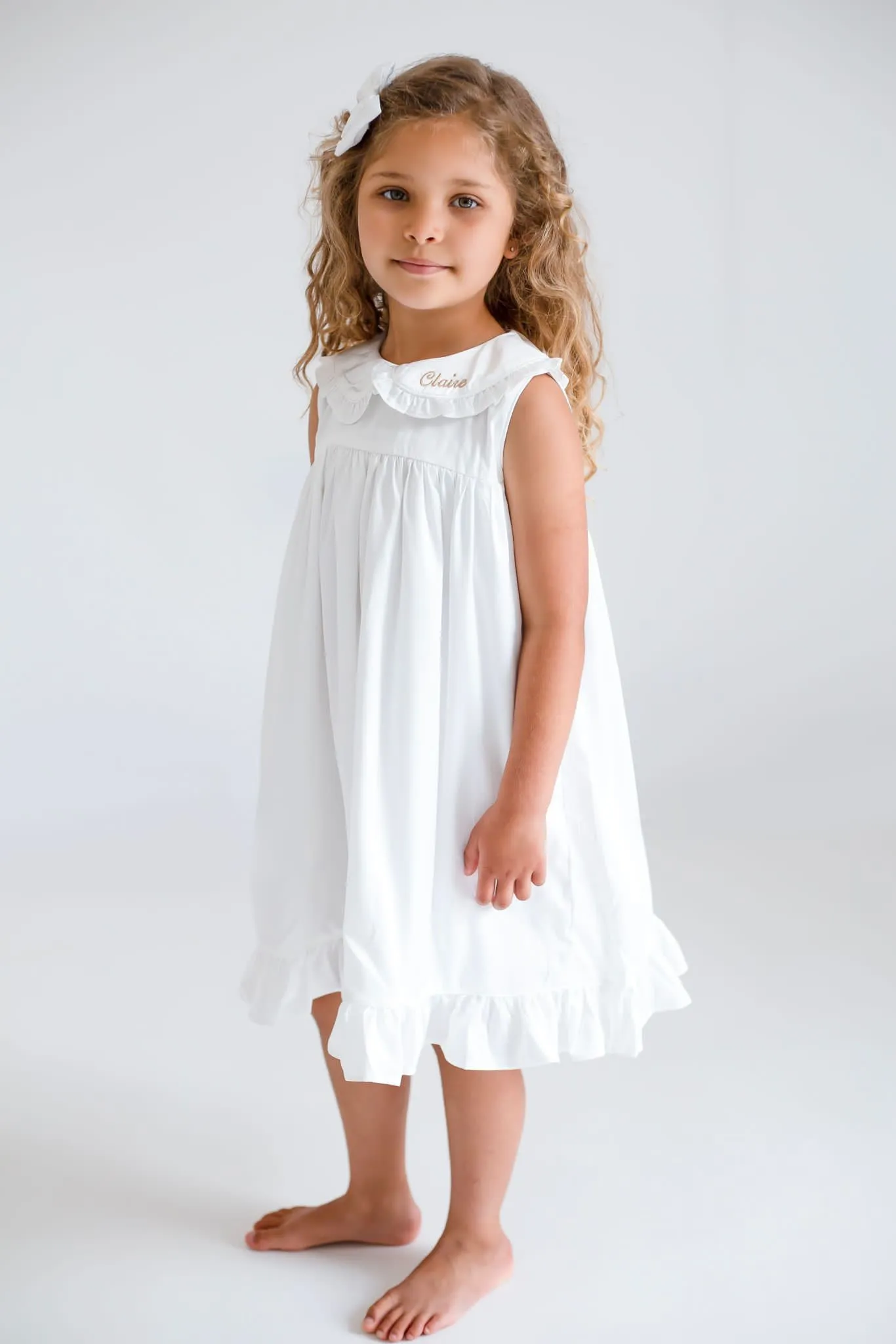 Girls All White Pearl Sleeveless Nightdress