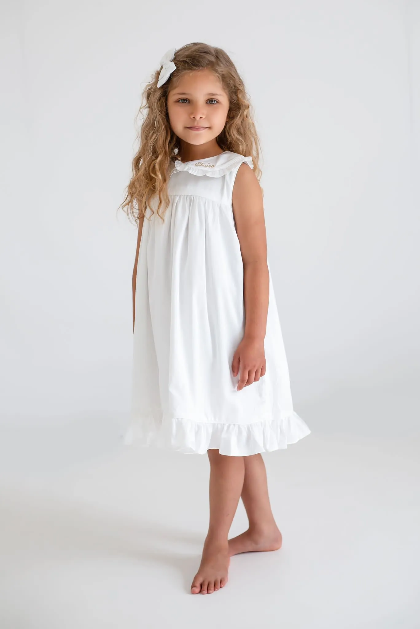 Girls All White Pearl Sleeveless Nightdress