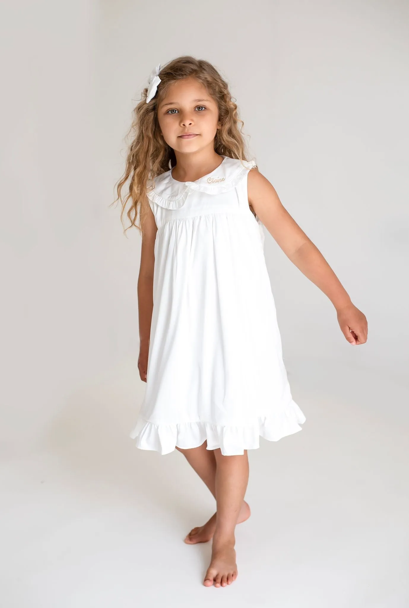 Girls All White Pearl Sleeveless Nightdress