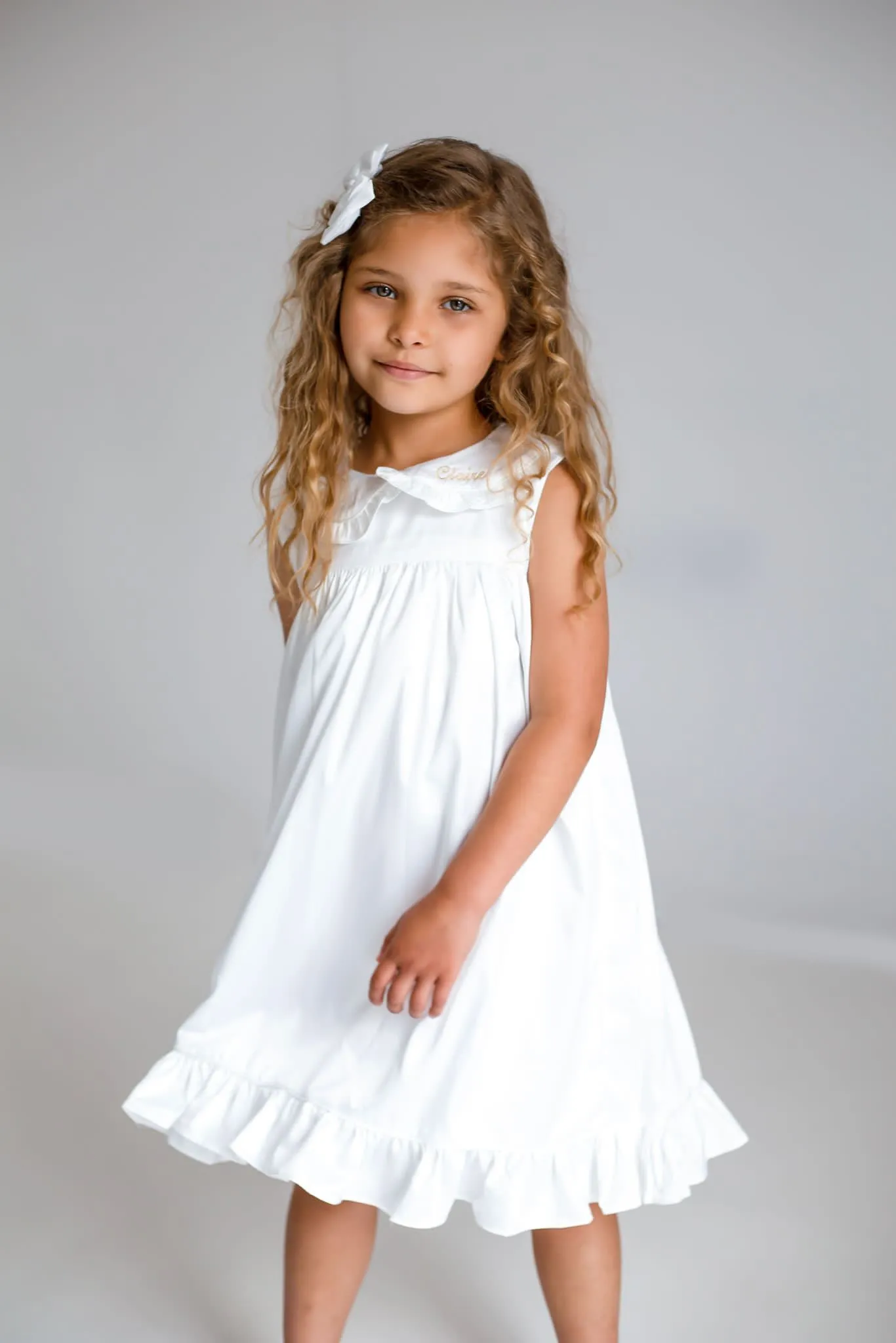 Girls All White Pearl Sleeveless Nightdress