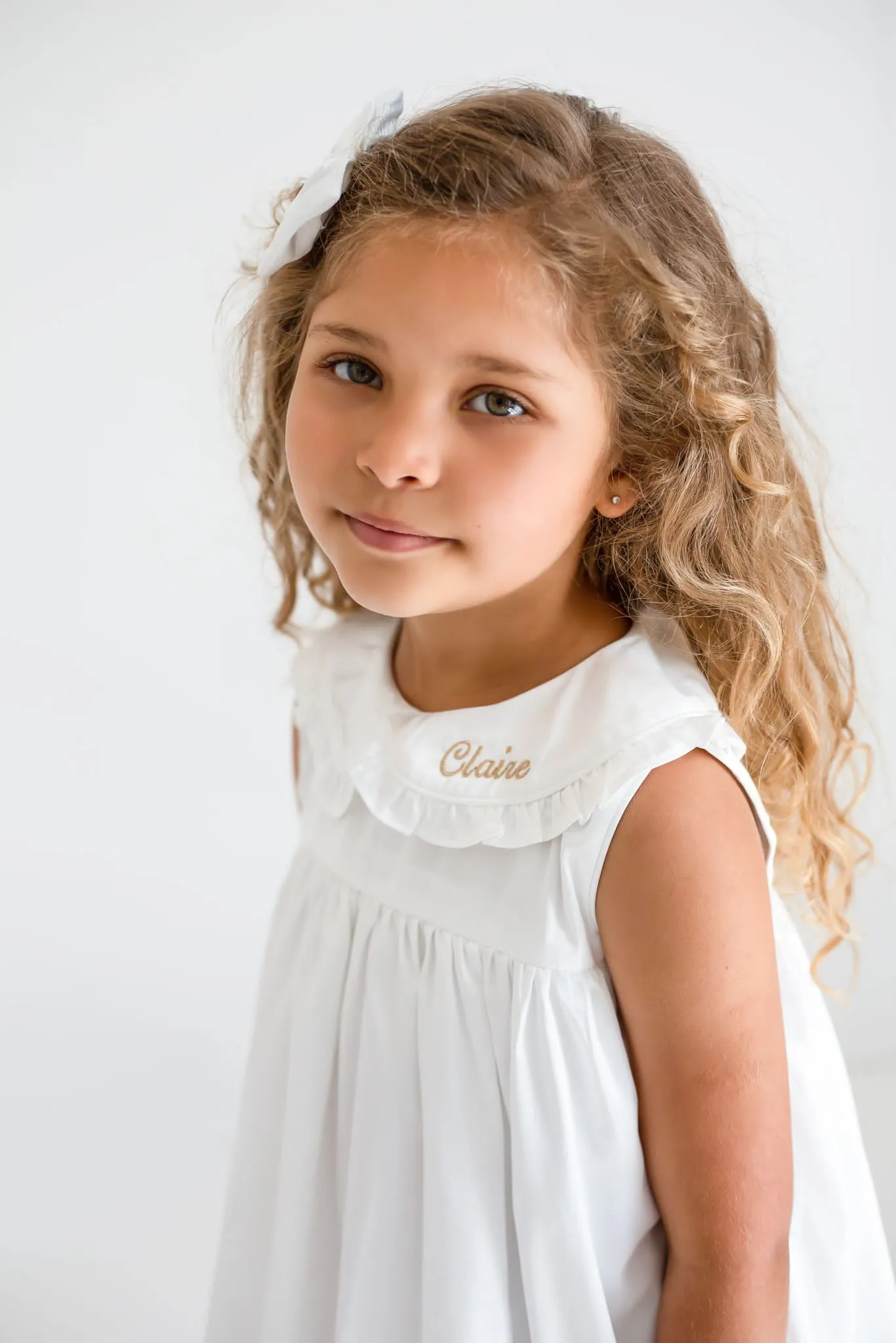 Girls All White Pearl Sleeveless Nightdress