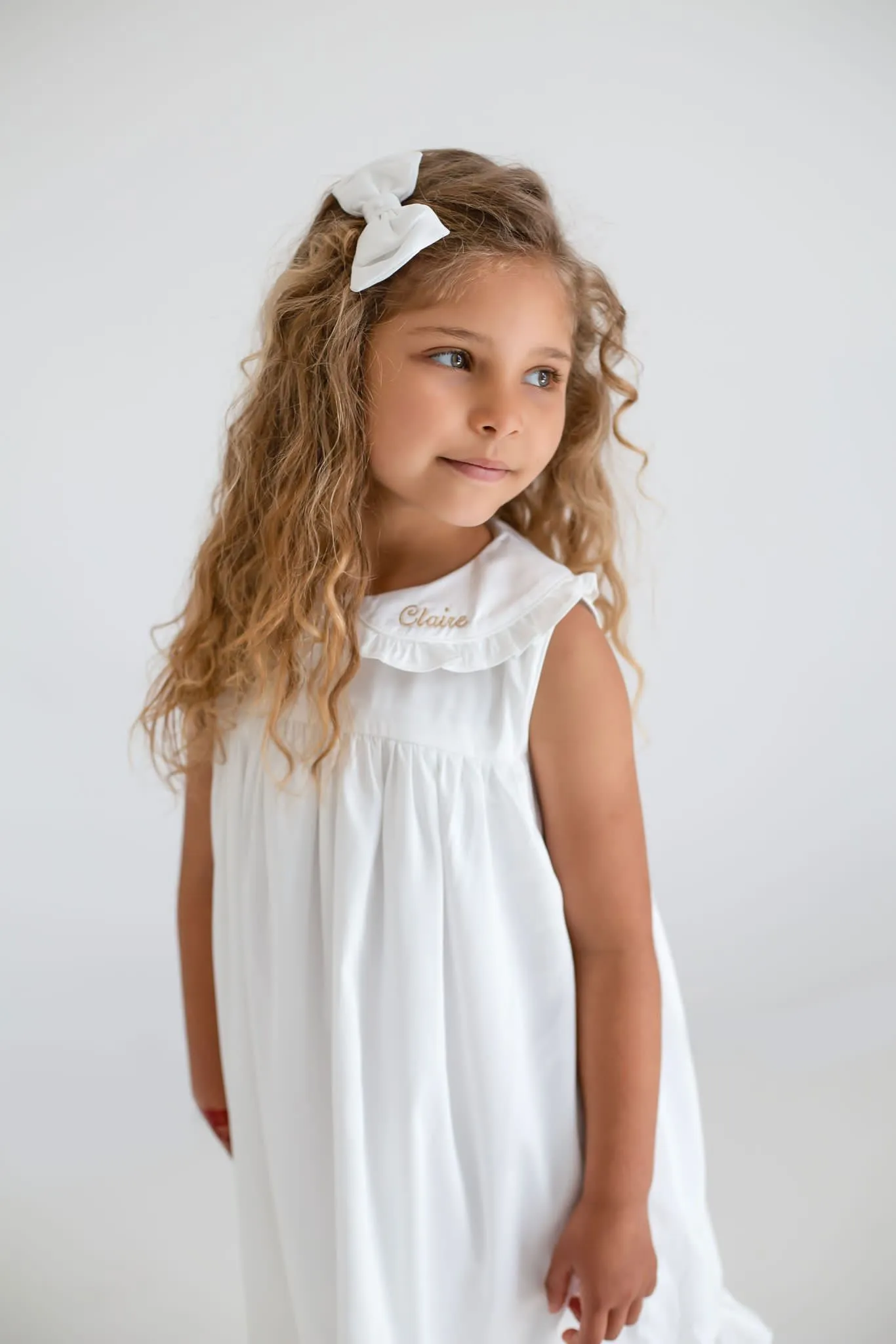 Girls All White Pearl Sleeveless Nightdress