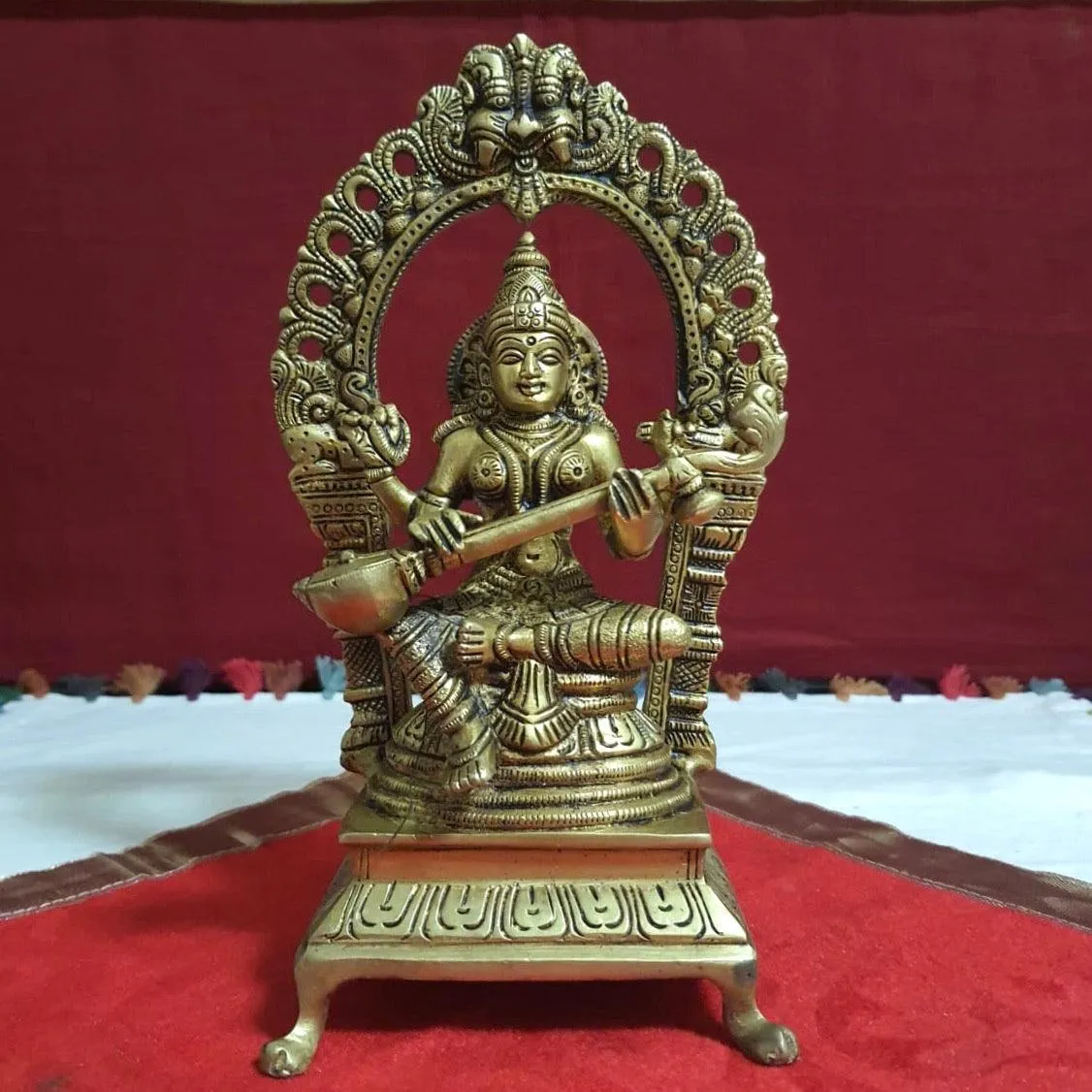 Goddess Saraswati Brass Idol - Decorative Figurine