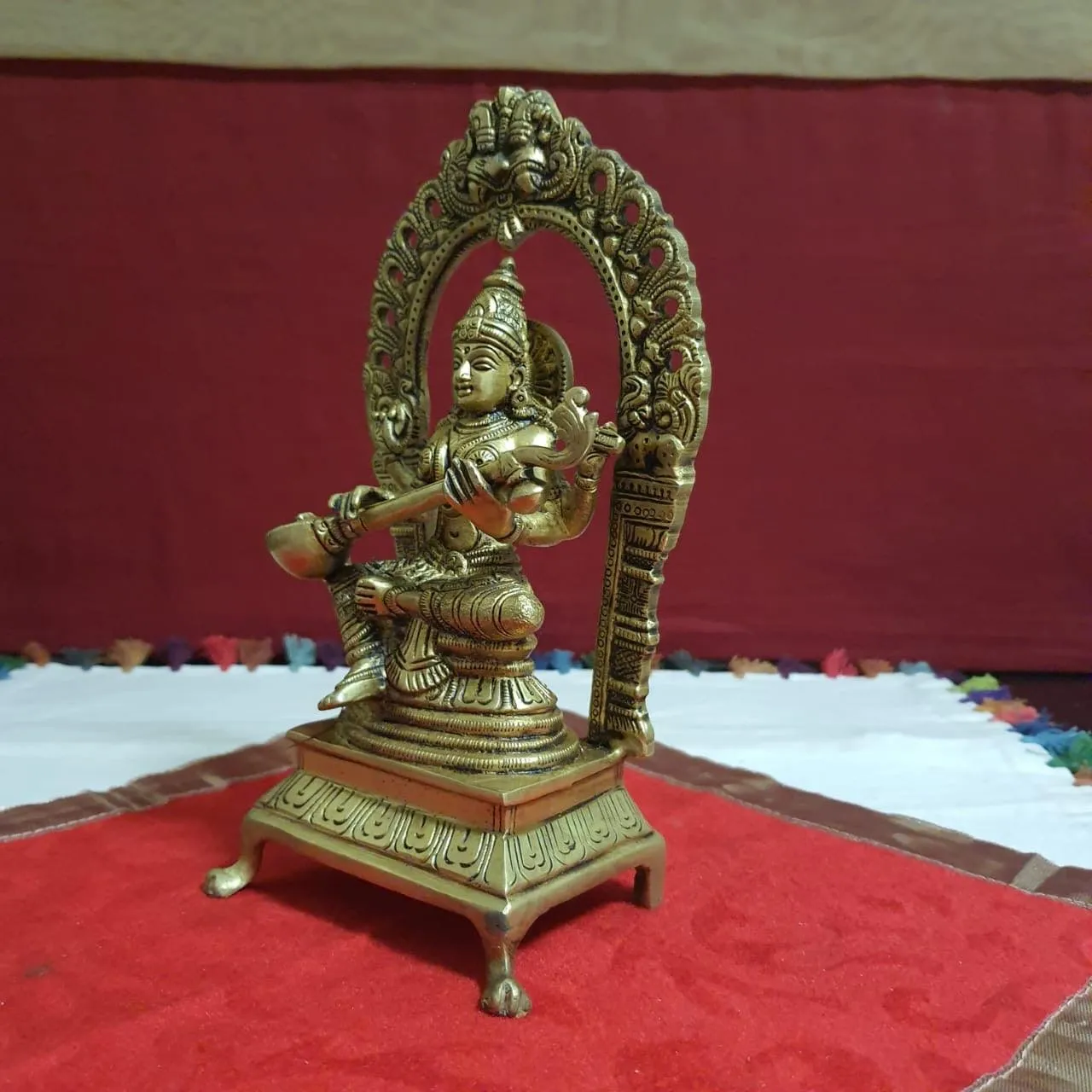 Goddess Saraswati Brass Idol - Decorative Figurine