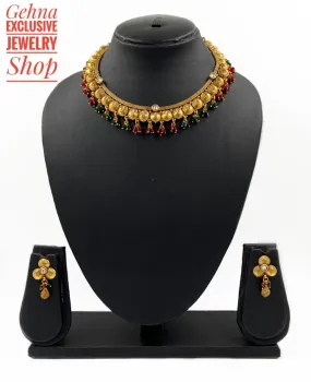 Gold Plated Antique Golden Party Necklace Set For Ladies