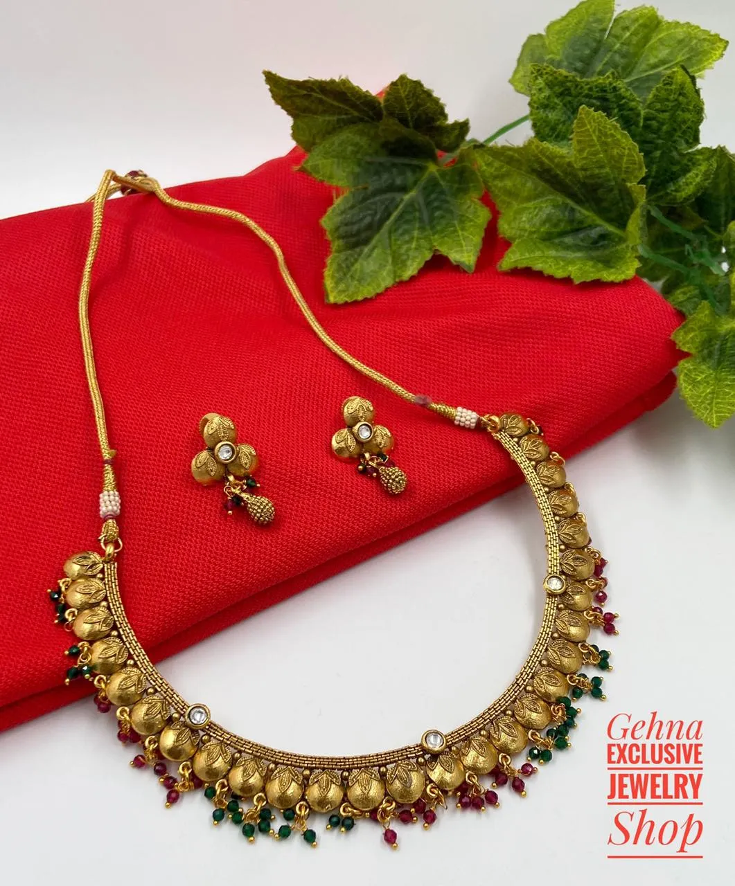 Gold Plated Antique Golden Party Necklace Set For Ladies