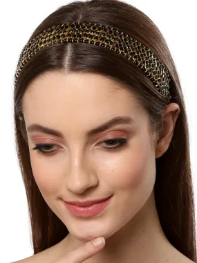 Gold Plated Black Kundan Hairband