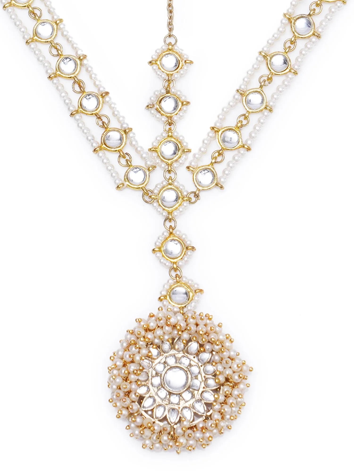 Gold Plated Floral Shaped Handcrafted Kundan Sheeshphool