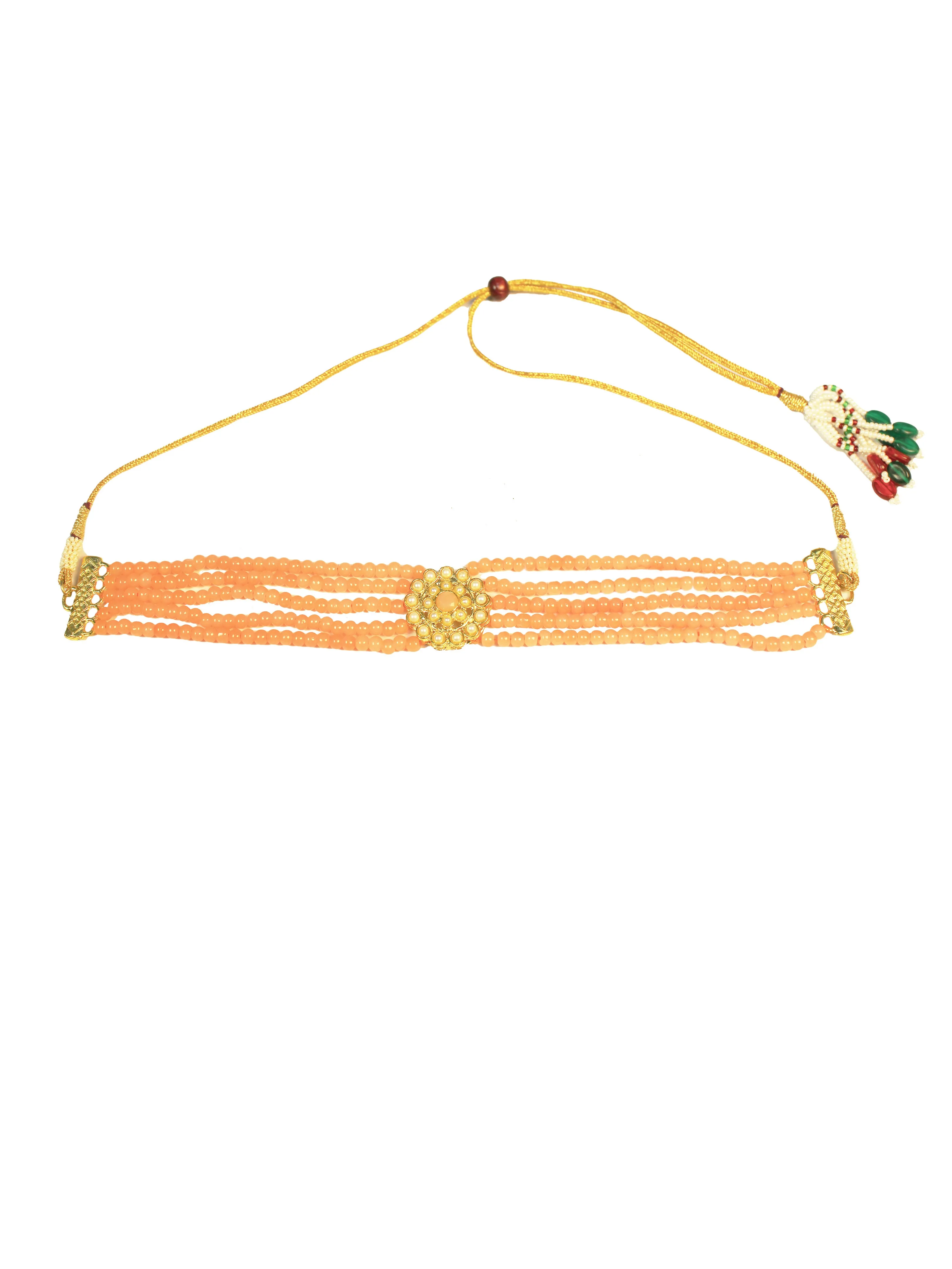 Gold-Plated Kundan and Peach Beaded Choker Necklace Set