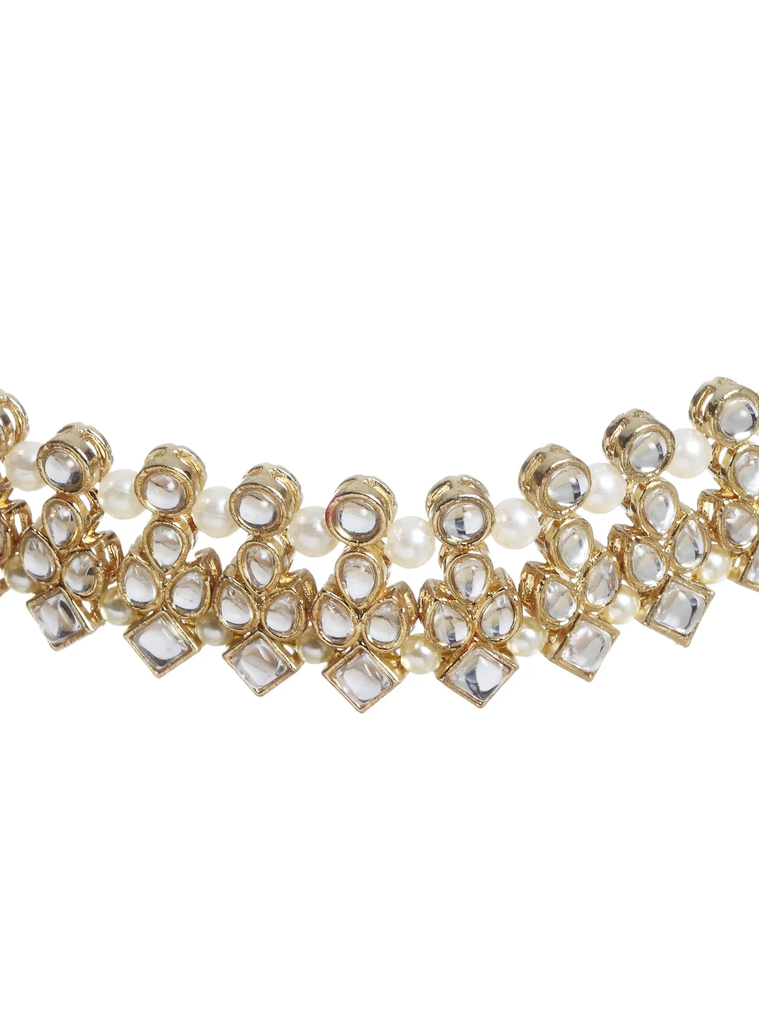 Gold-Plated Kundan Studded Enamelled Hairband