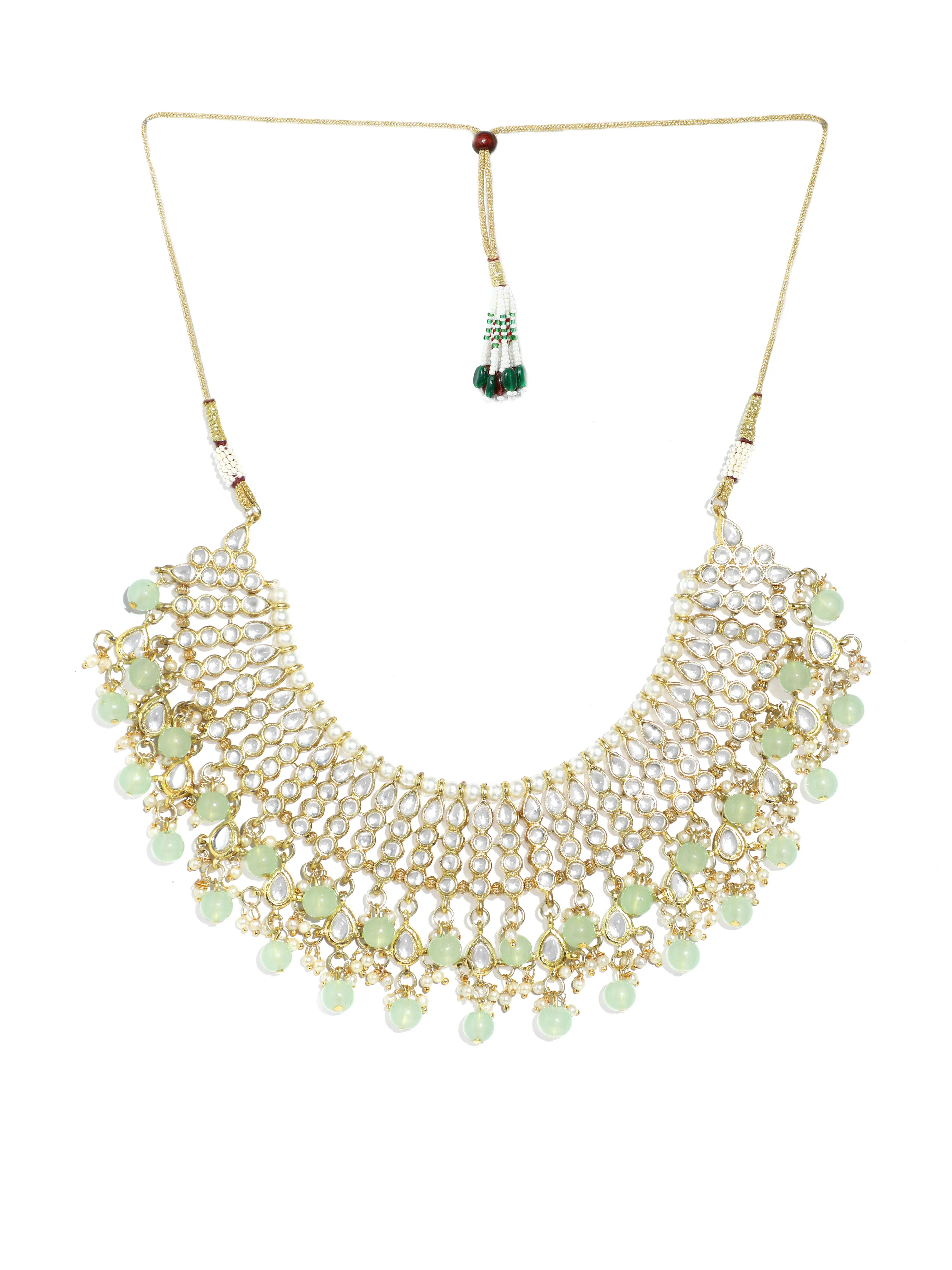 Gold Plated Light Green Kundan Choker Necklace Set