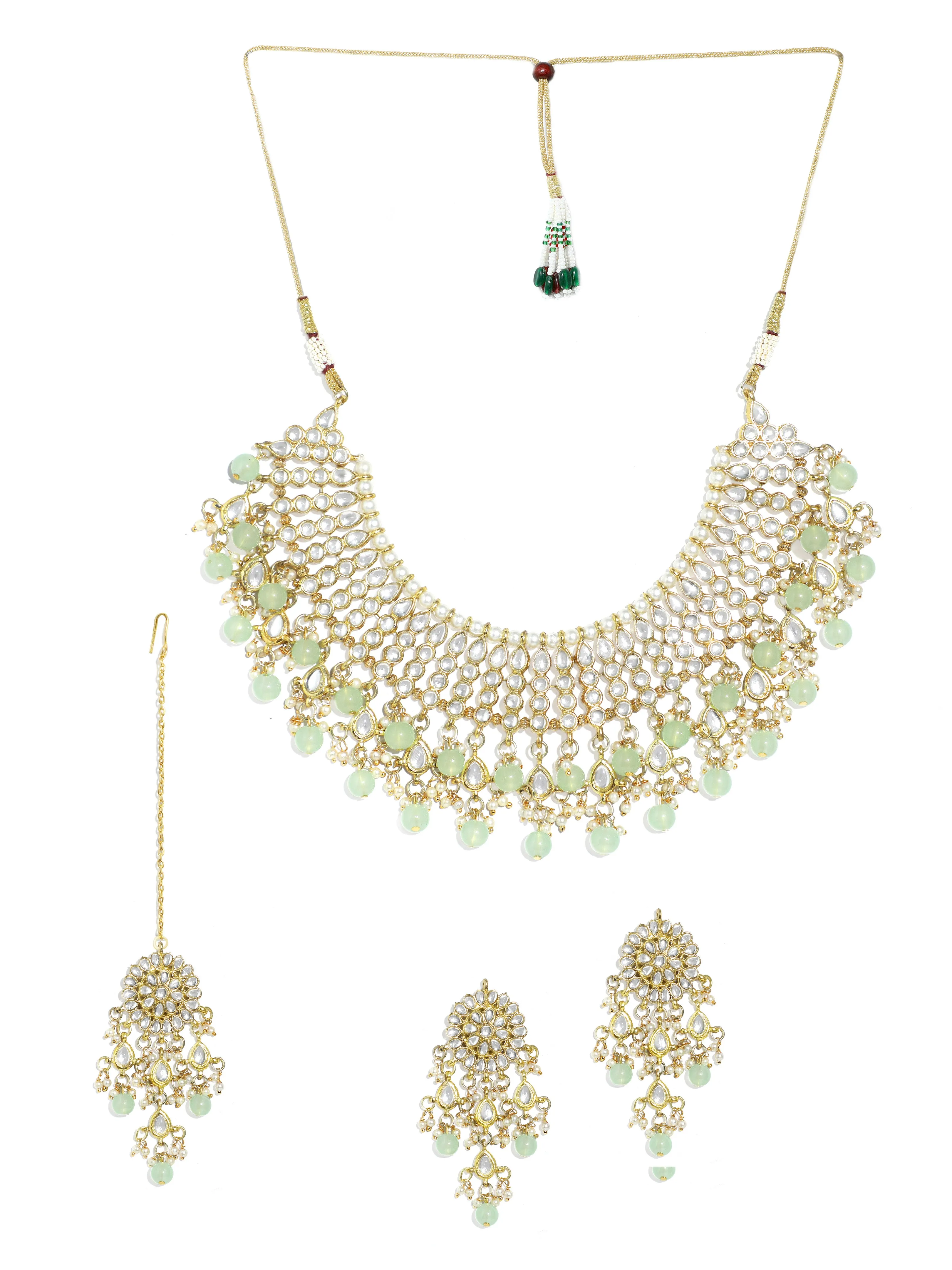 Gold Plated Light Green Kundan Choker Necklace Set