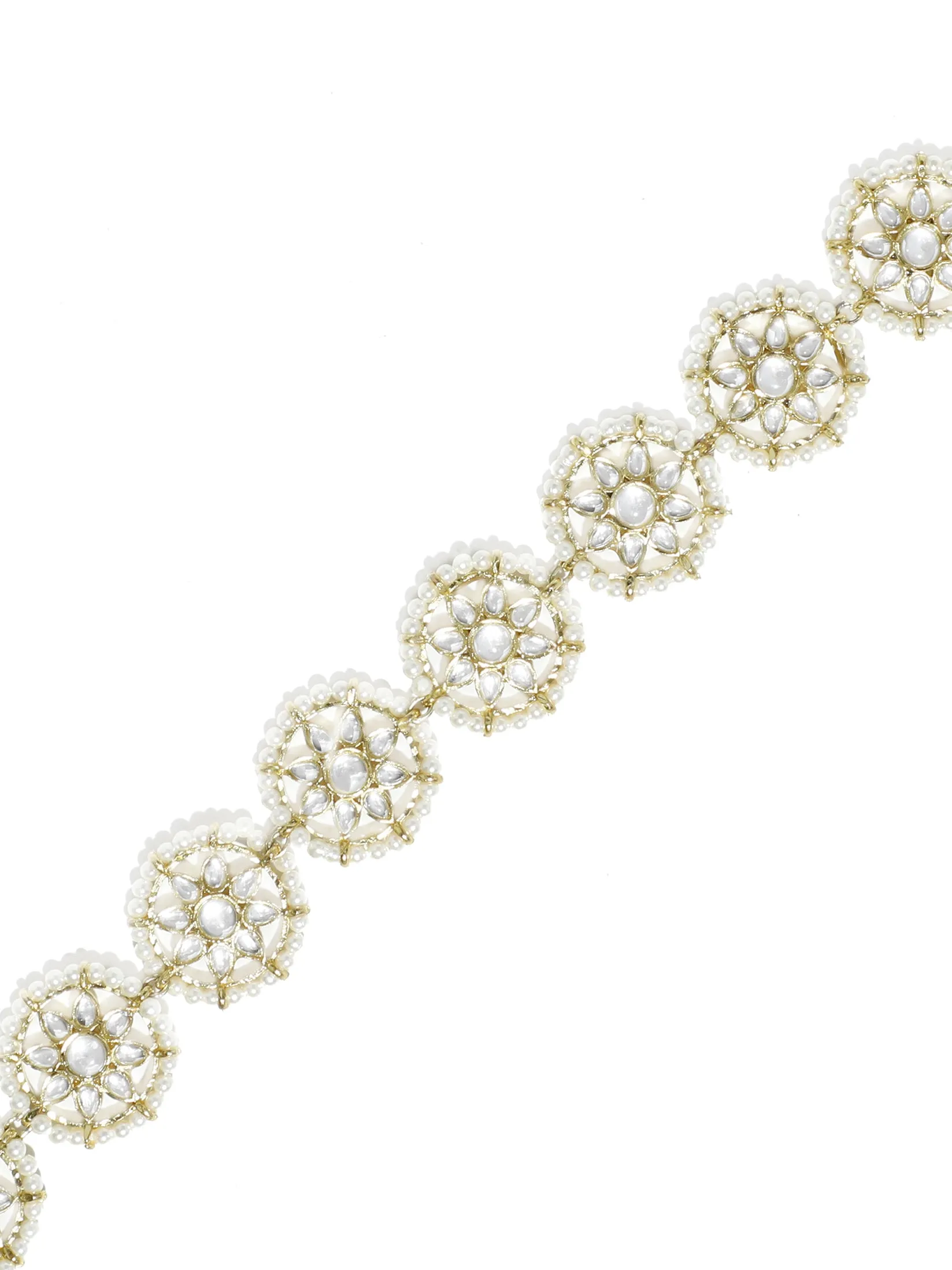 Gold-Plated White Kundan-Studded Handcrafted Hairband