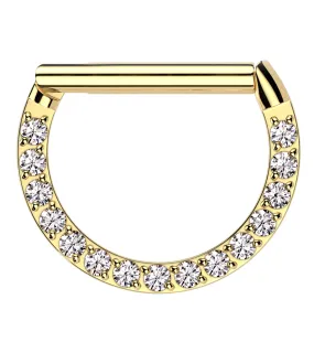 Gold PVD Deca Clear CZ Stainless Steel Hinged Segment Ring