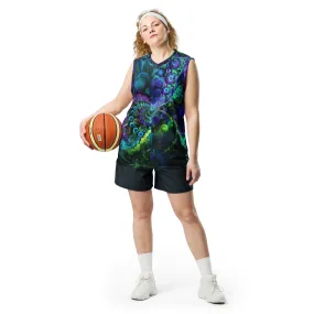 Green and Purple Fractal unisex basketball jersey