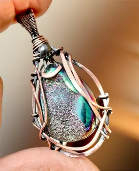 Green Titanium Aura Druzy Geode Agate Pendant