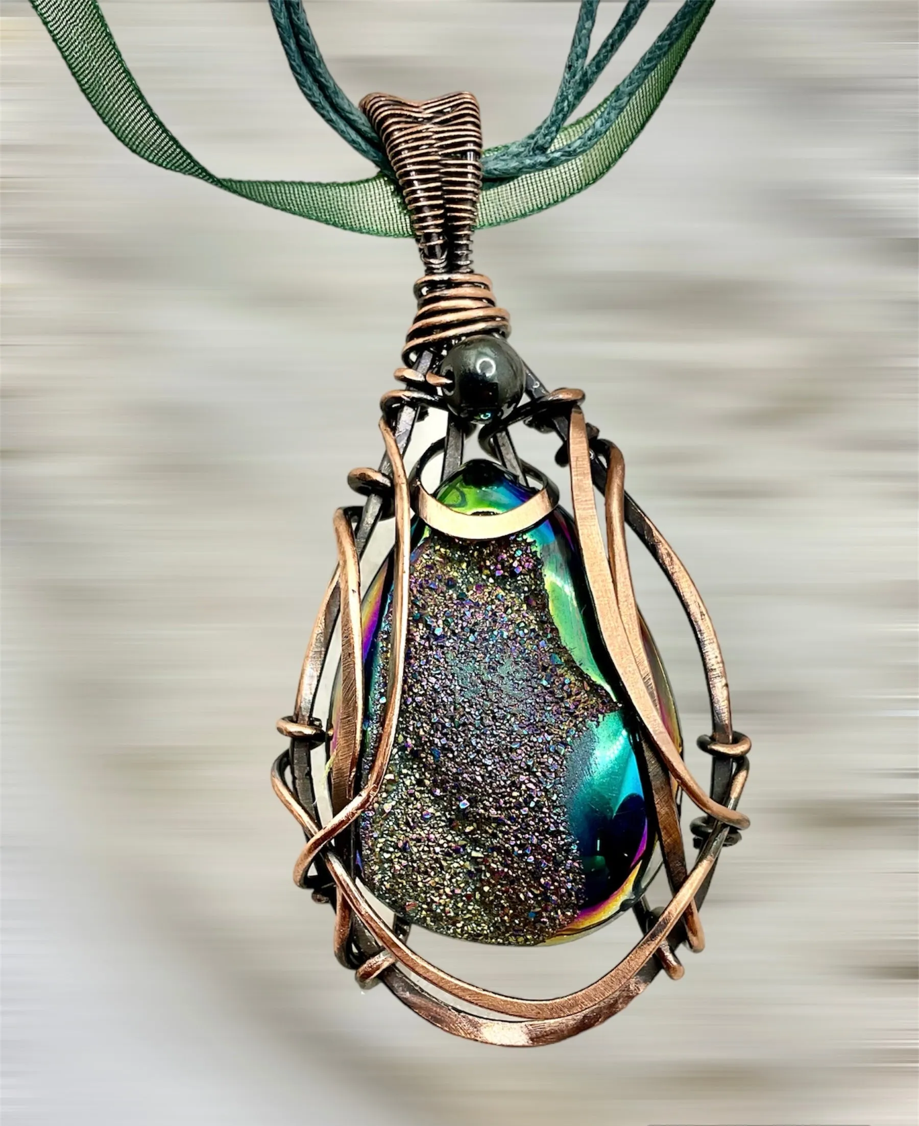 Green Titanium Aura Druzy Geode Agate Pendant