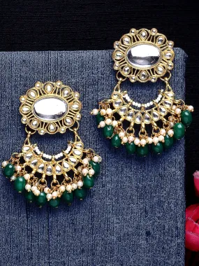 Green Tumble Stone Studded Kundan Dangler Earrings