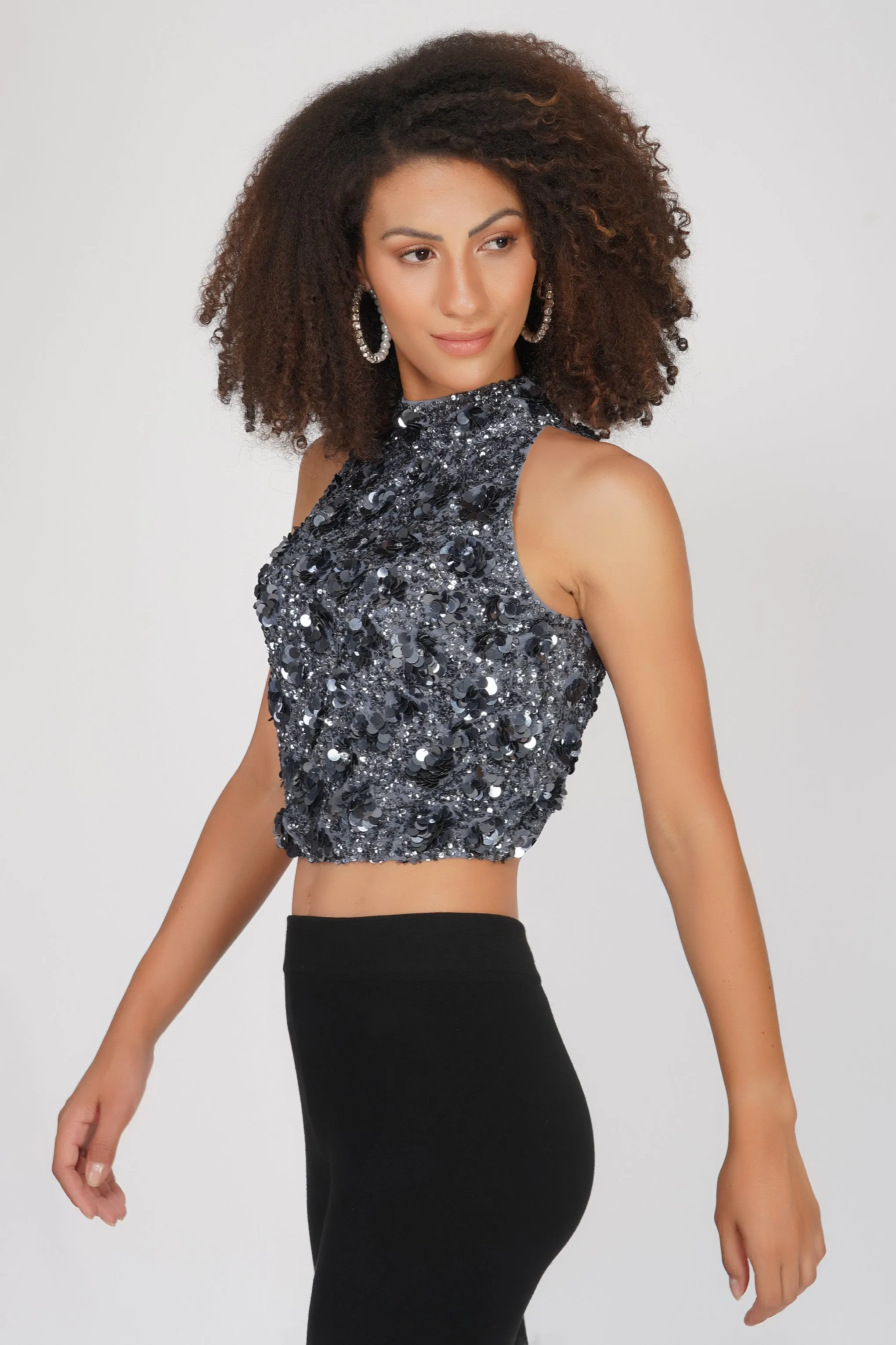 Gui Charcoal Grey Sequin Top