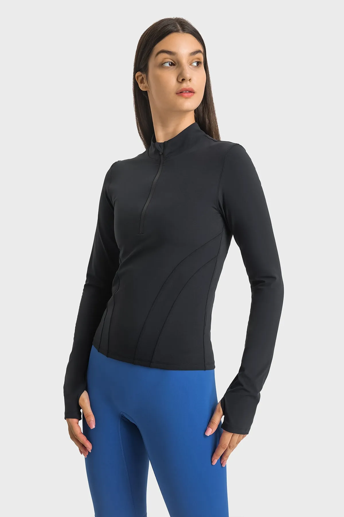 Half-Zip Stand Collar Compression Long Sleeve Sports T-Shirt