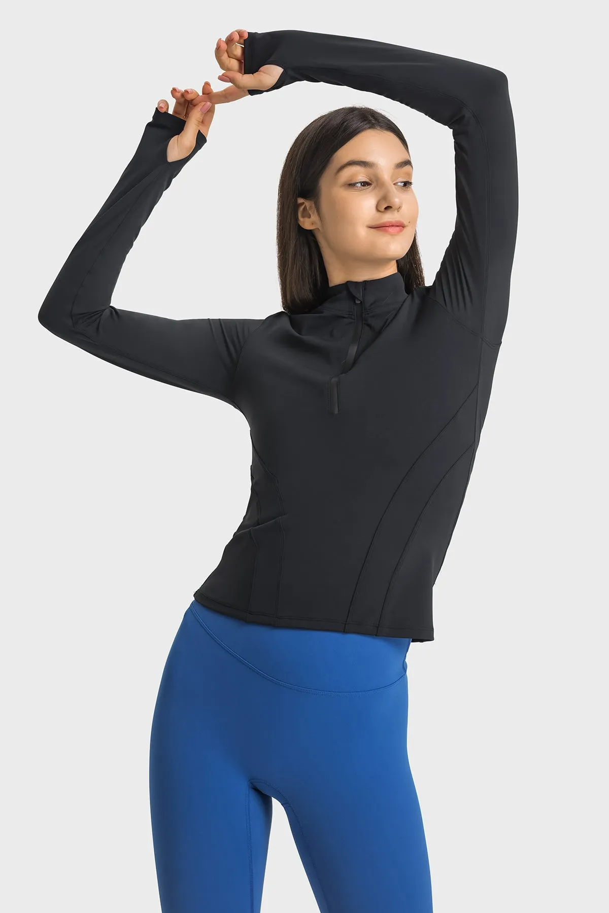 Half-Zip Stand Collar Compression Long Sleeve Sports T-Shirt