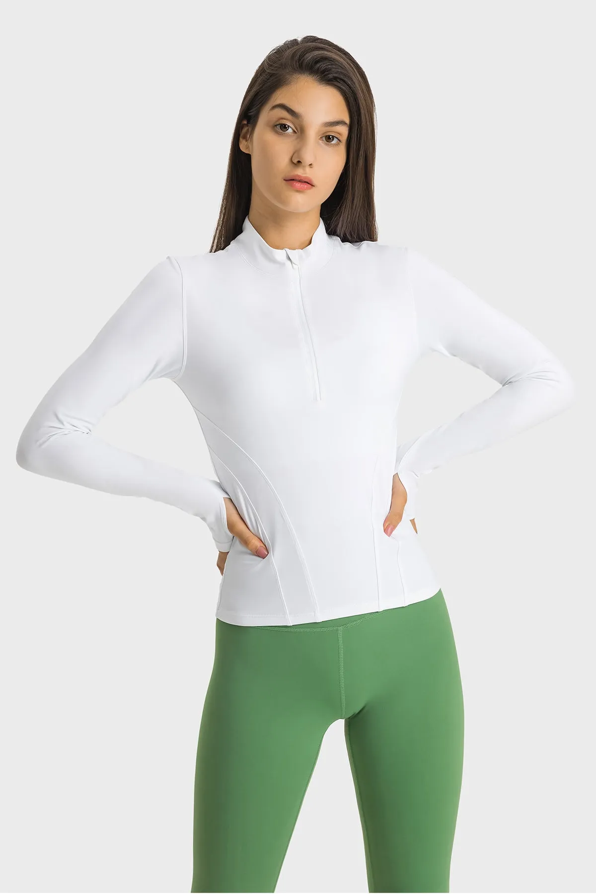 Half-Zip Stand Collar Compression Long Sleeve Sports T-Shirt