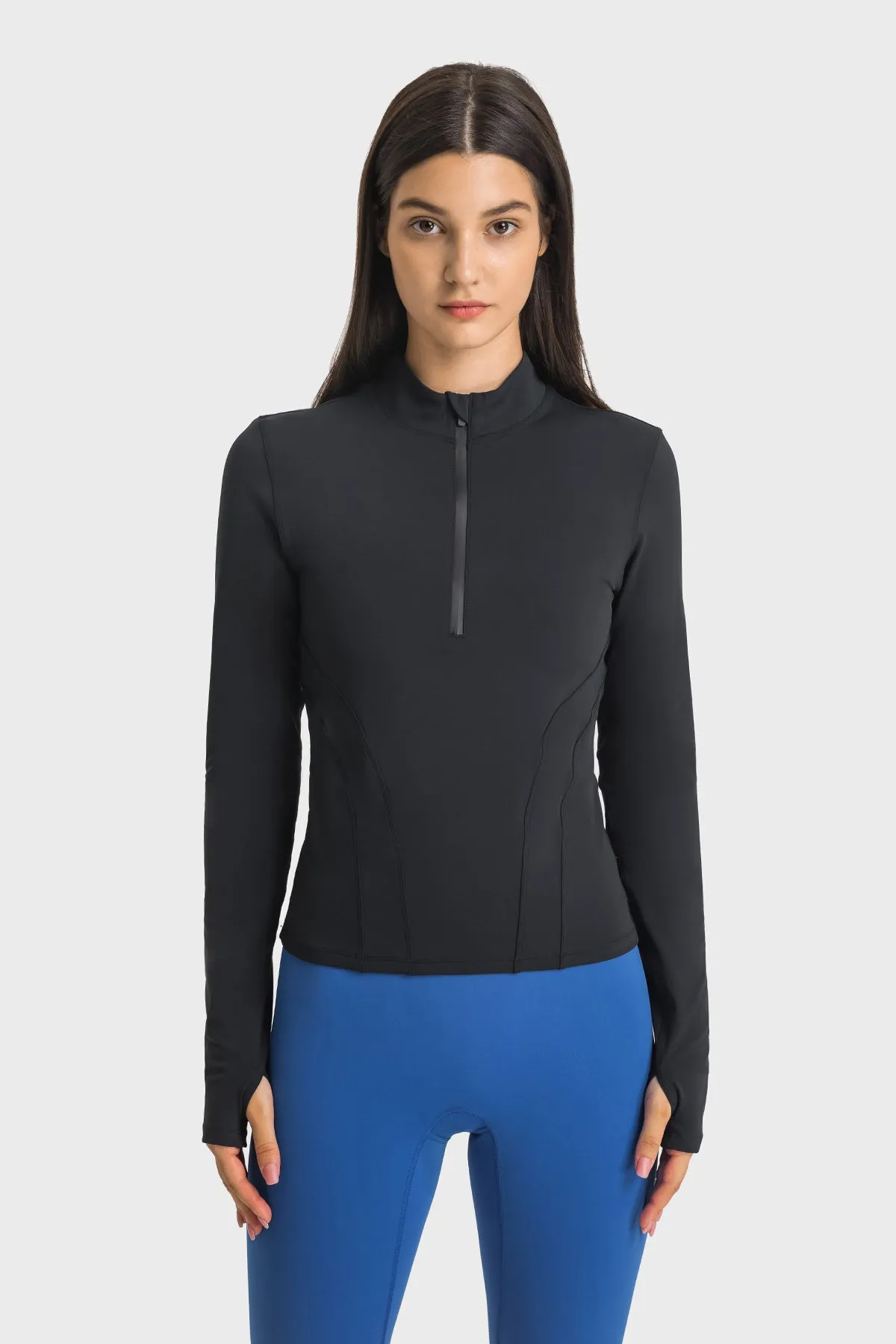 Half-Zip Stand Collar Compression Long Sleeve Sports T-Shirt