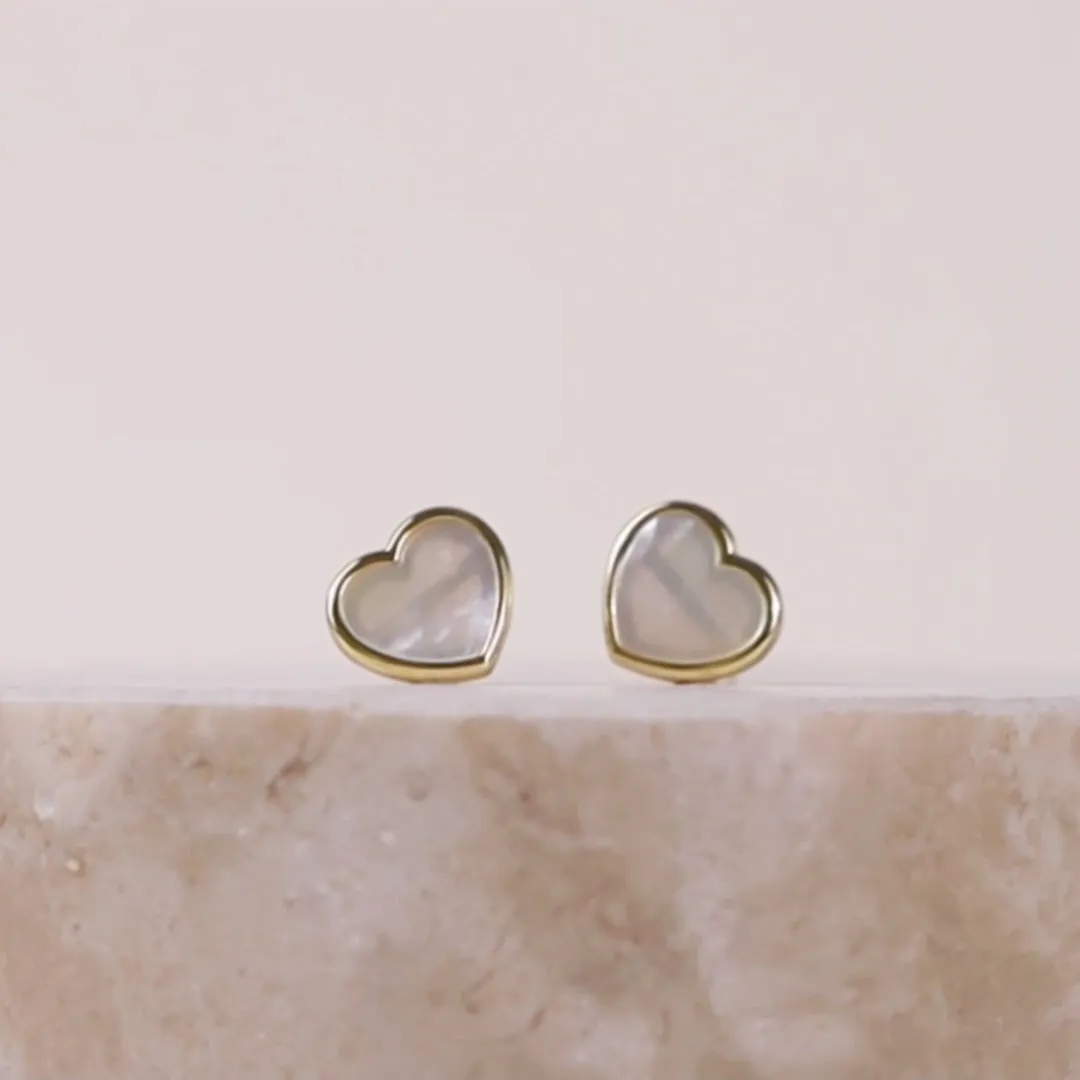 Heart Pearl & Gold Stud Earrings