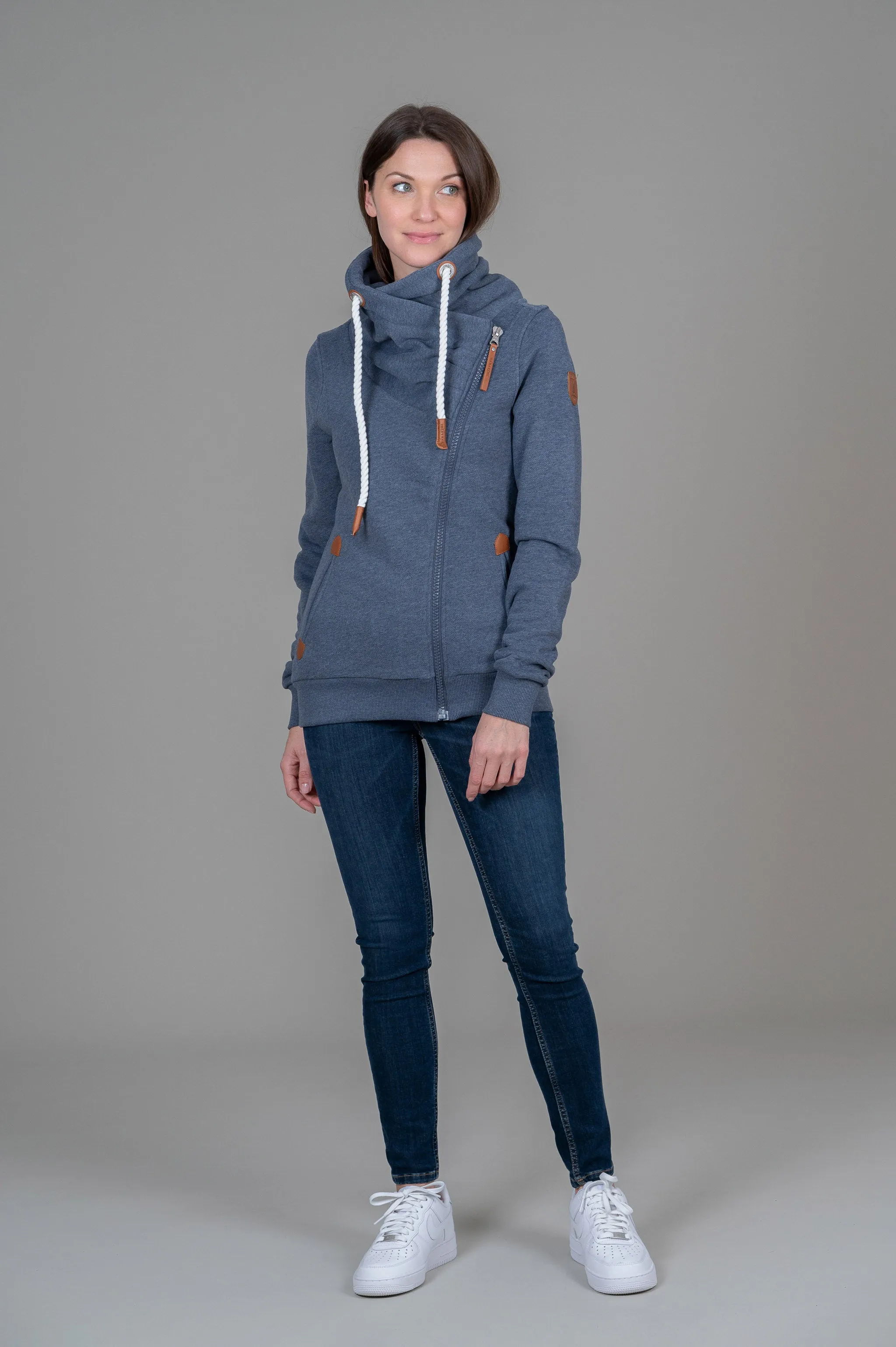 Hestia Navy Zip Cowl Neck