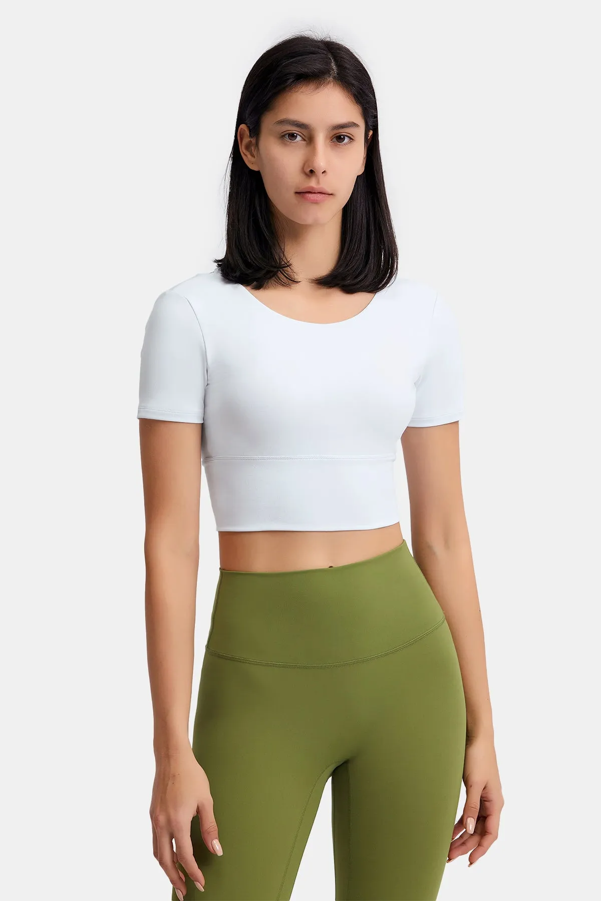 Hollow Out Back Short Sleeve Crop Top