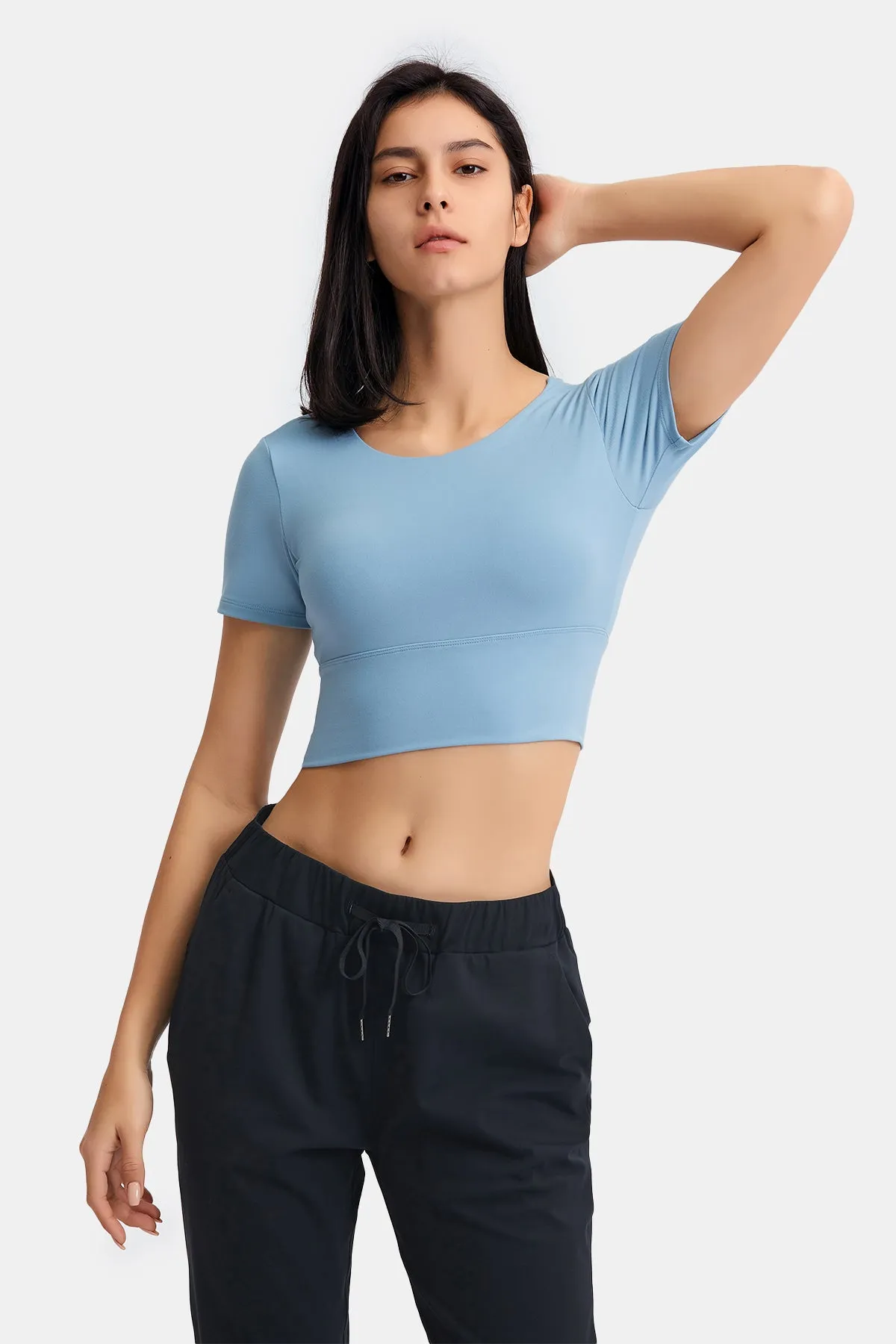 Hollow Out Back Short Sleeve Crop Top