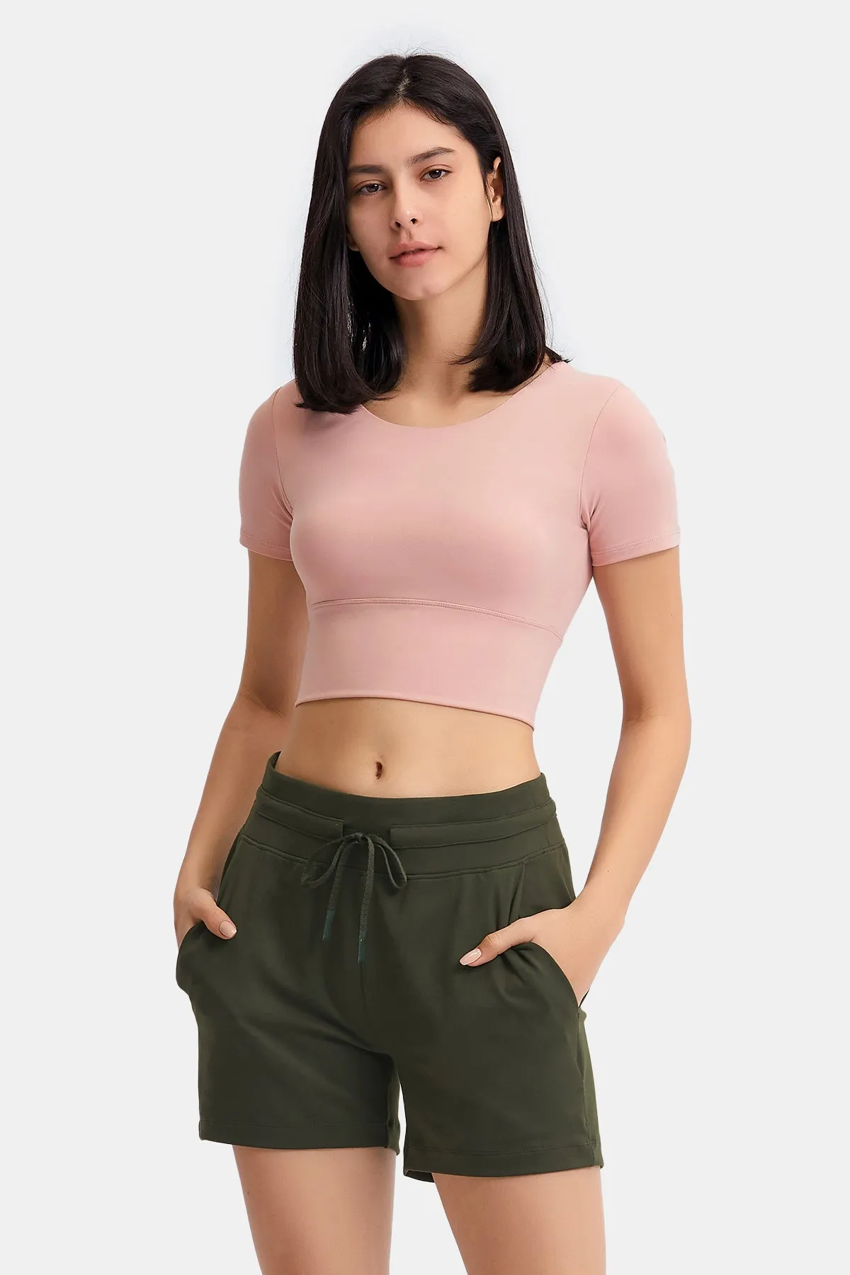 Hollow Out Back Short Sleeve Crop Top