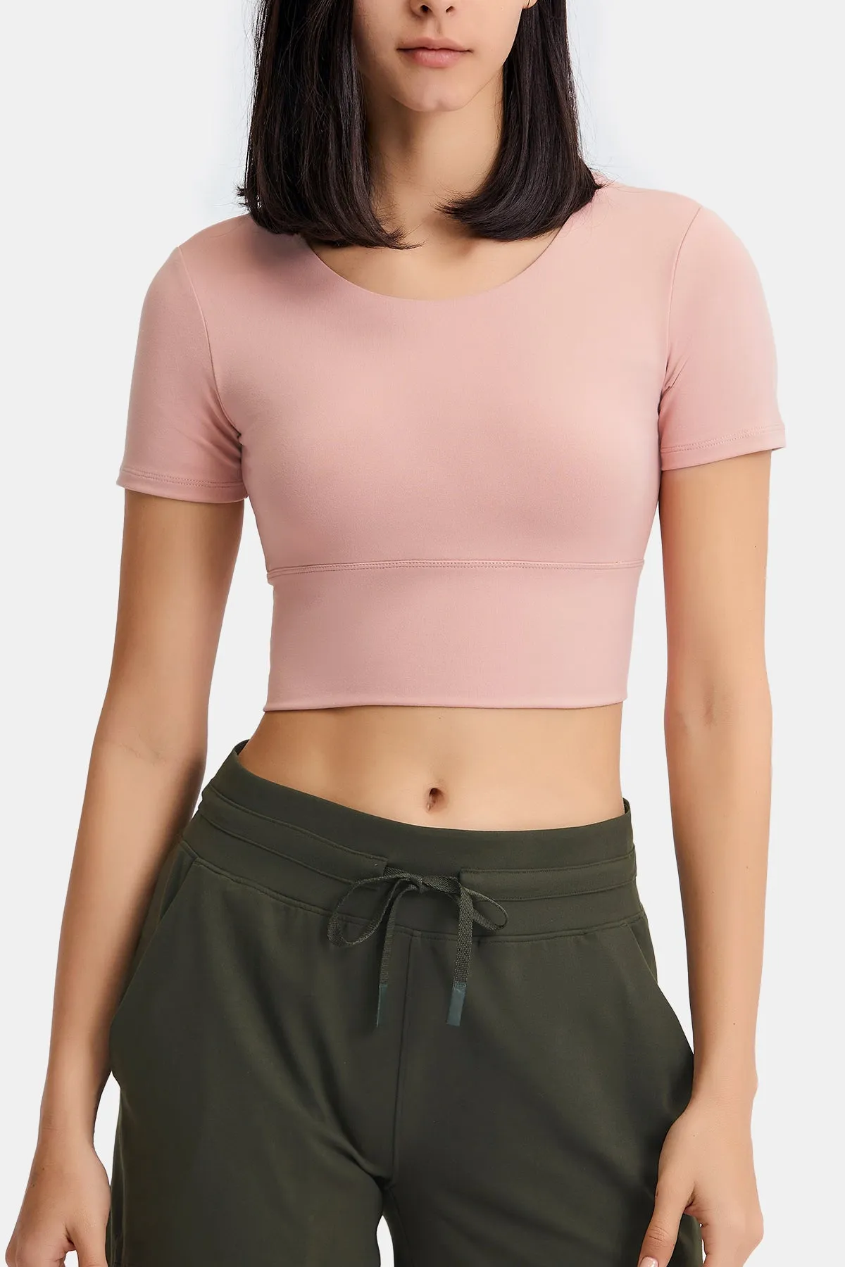 Hollow Out Back Short Sleeve Crop Top