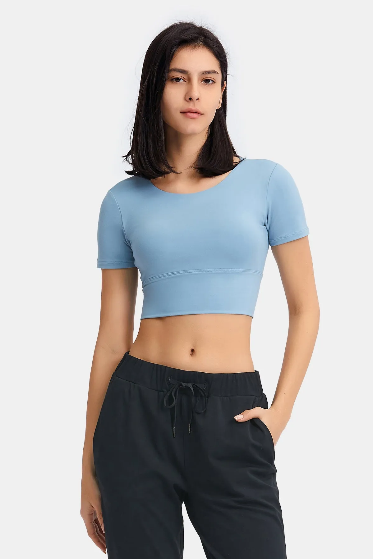 Hollow Out Back Short Sleeve Crop Top