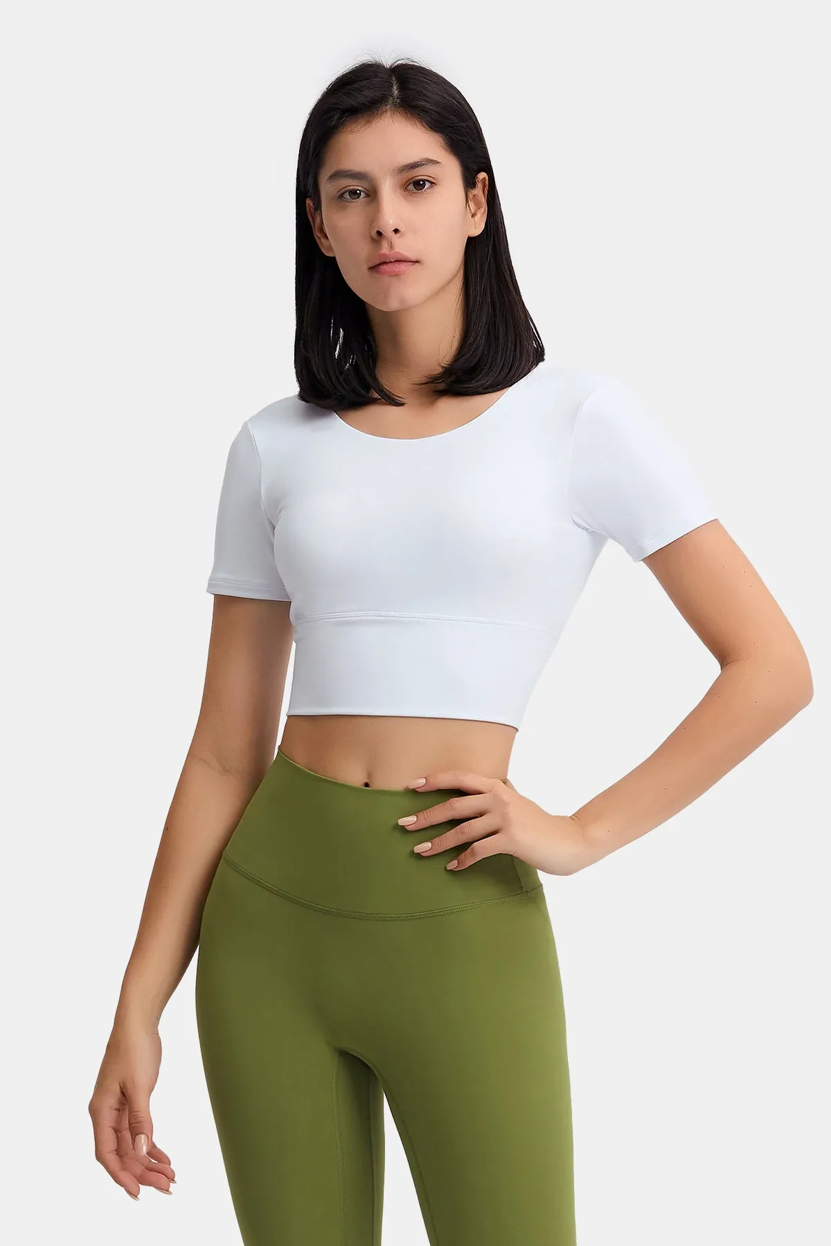 Hollow Out Back Short Sleeve Crop Top