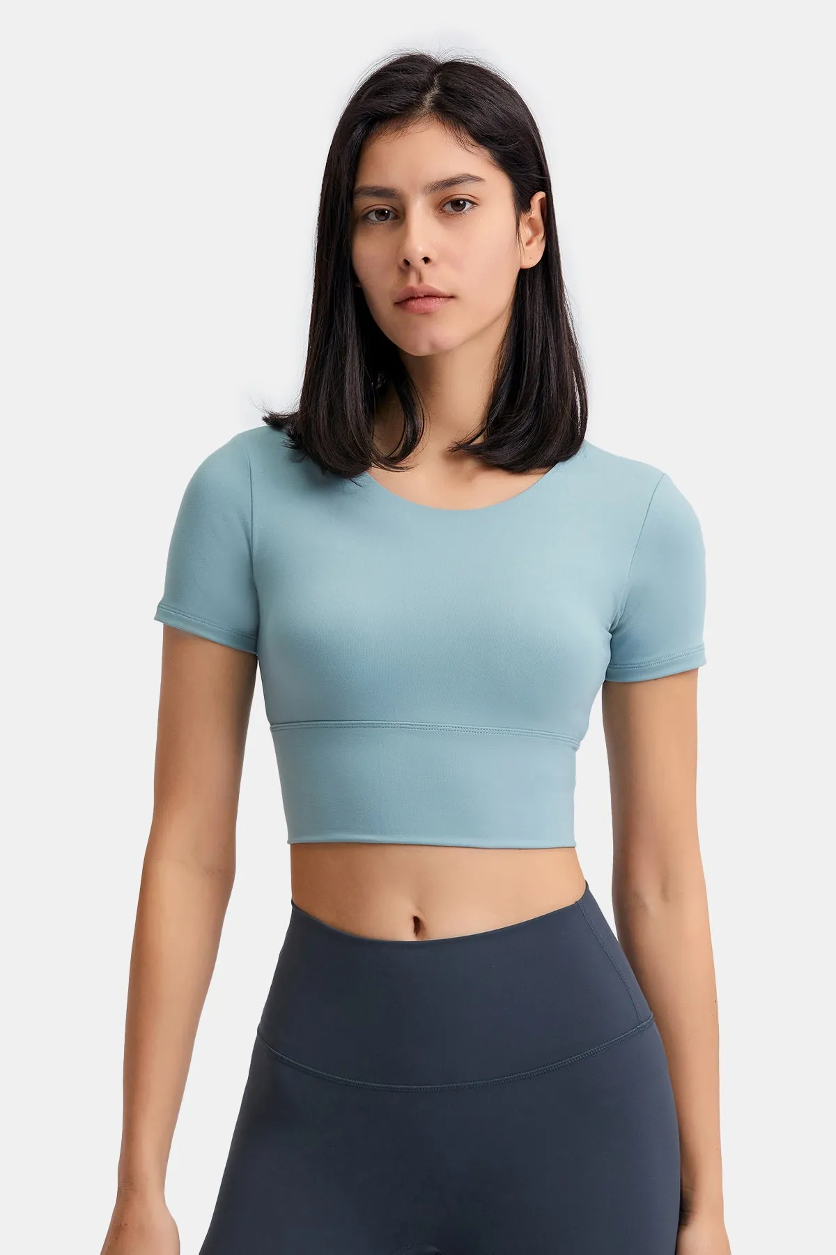 Hollow Out Back Short Sleeve Crop Top