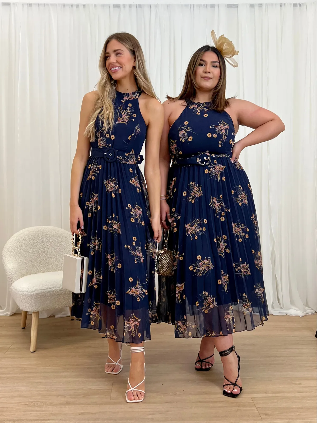 IMPERFECT Luisa Belted Pleated Maxi Dress / Navy Floral Print