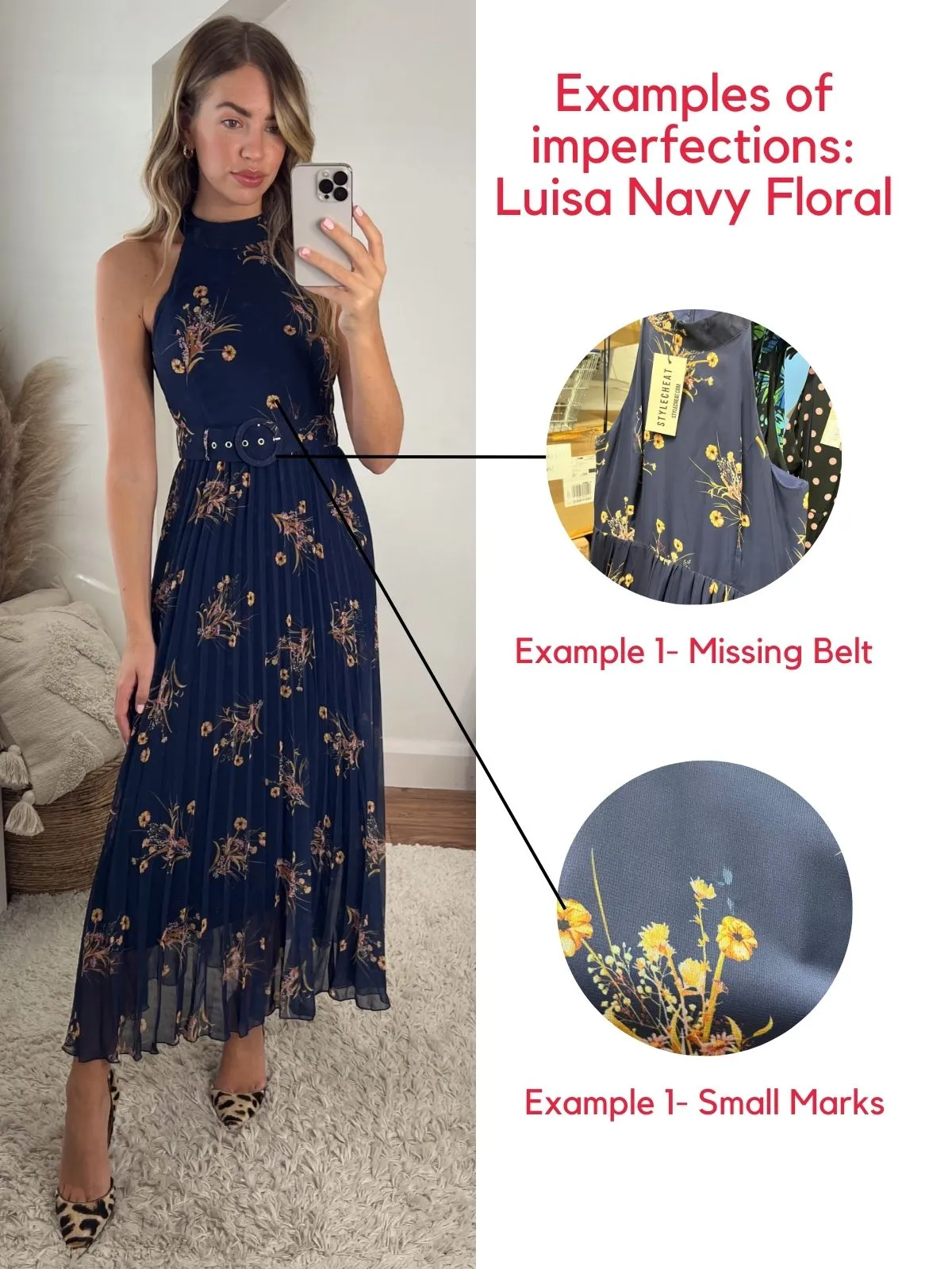 IMPERFECT Luisa Belted Pleated Maxi Dress / Navy Floral Print