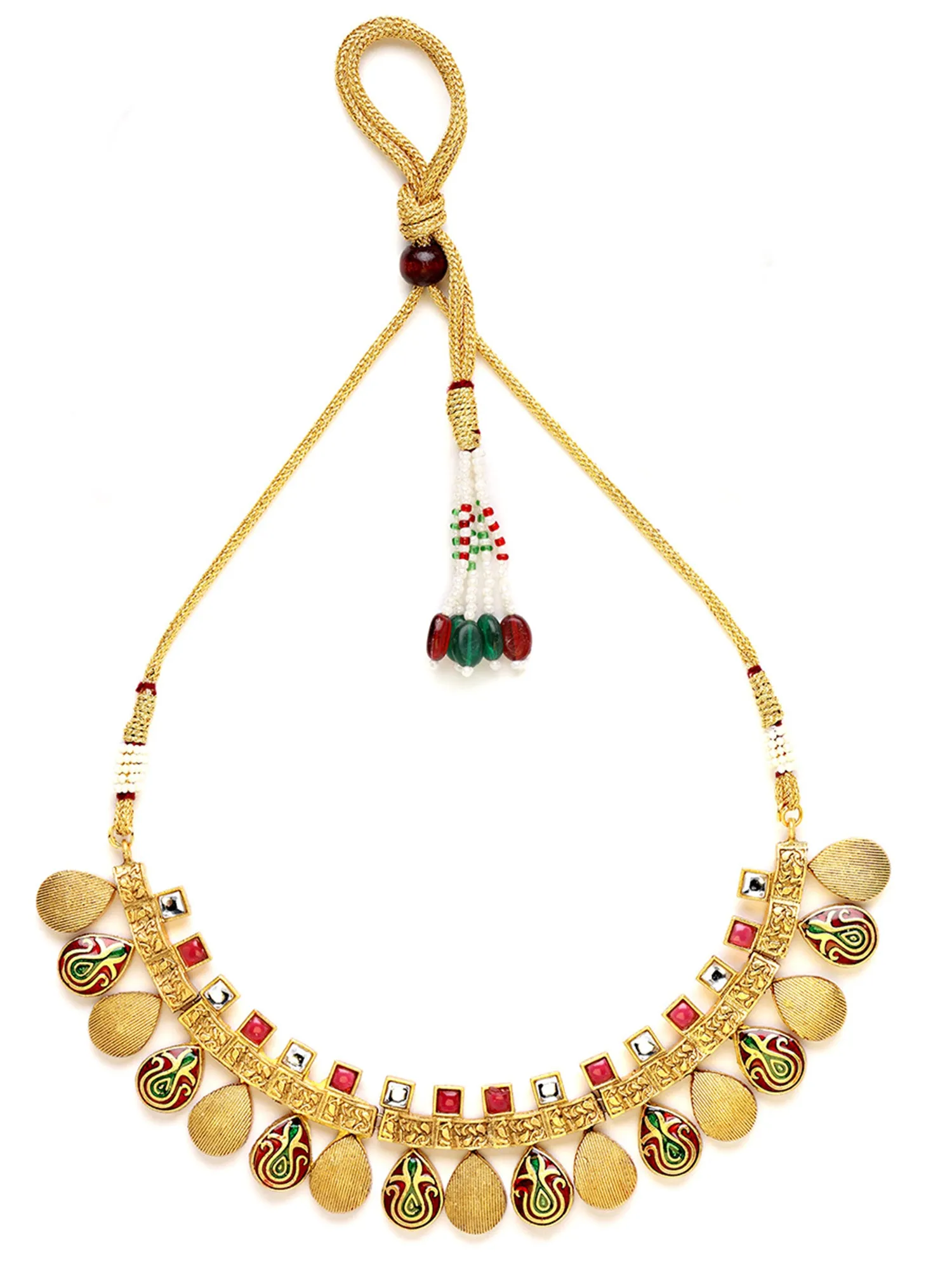 Karatcart Antique Gold Plated Red Meena Necklace with Jhumki Earrings for Women