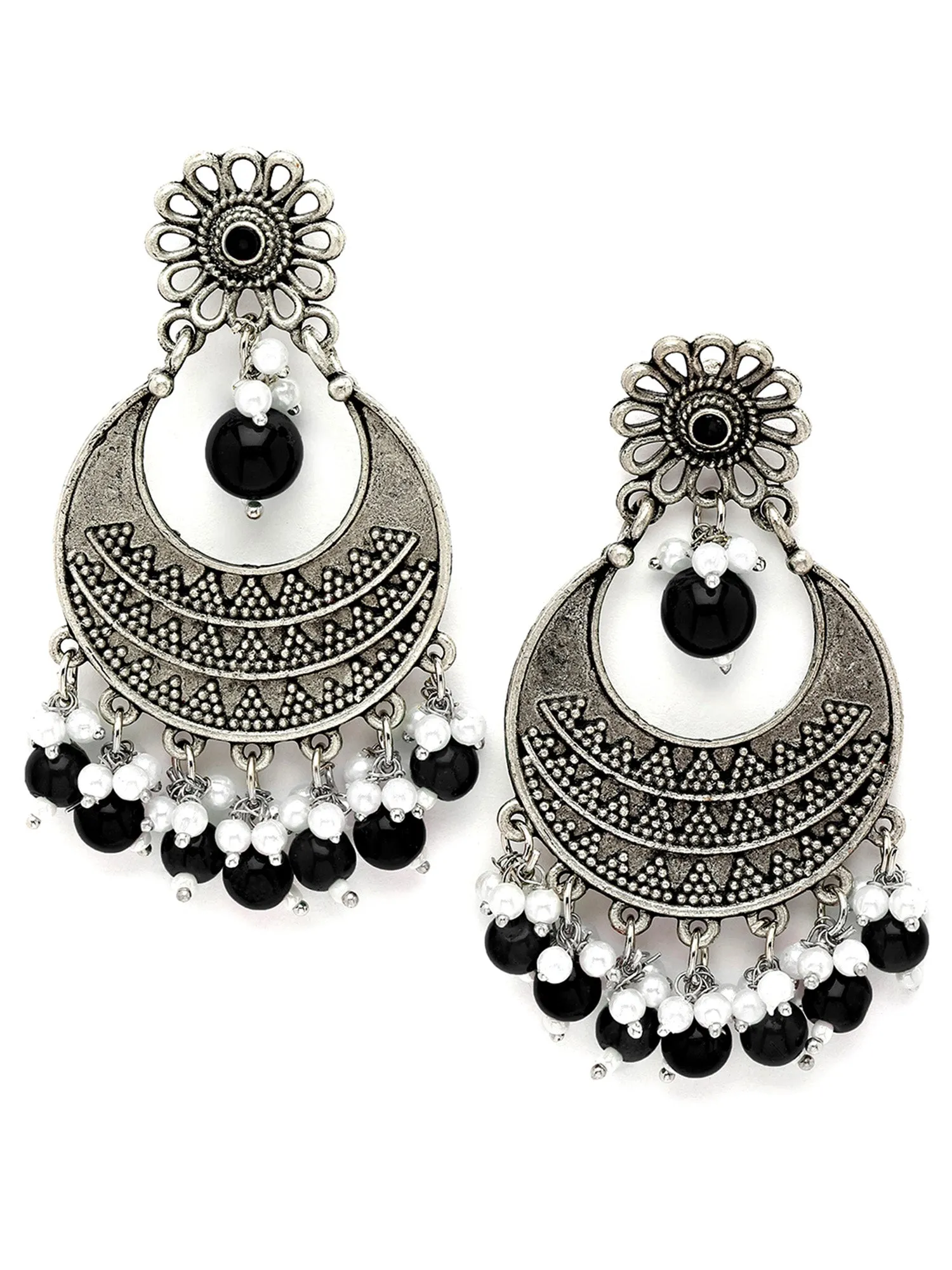 Karatcart Black Beads Oxidised Silver Dangler Earrings for Women