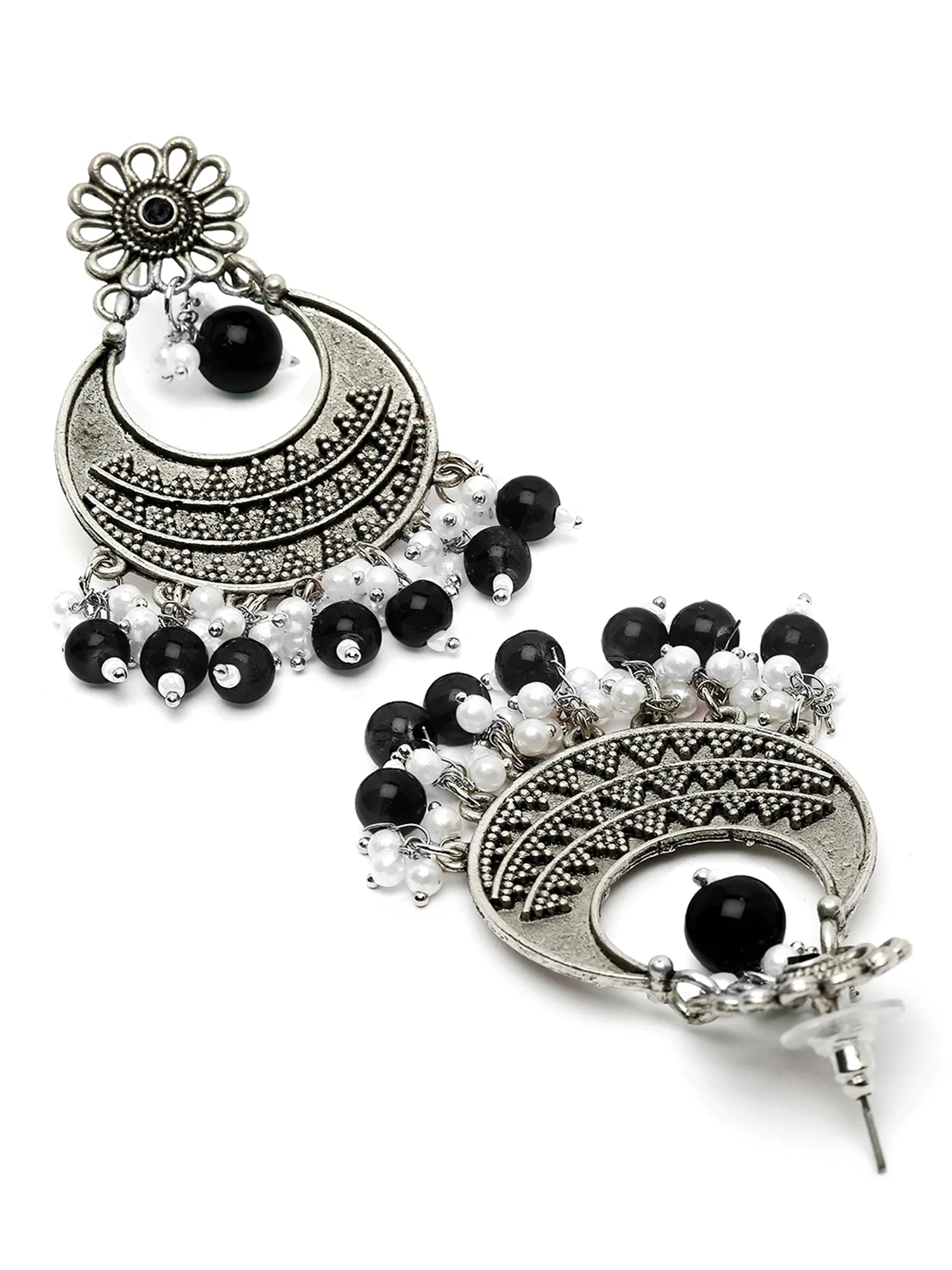 Karatcart Black Beads Oxidised Silver Dangler Earrings for Women